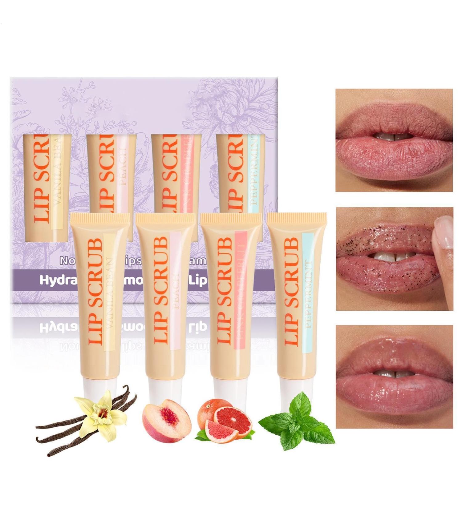 B ton de gommage pour les l vres gommage exfoliant pour les l vres | Exfoliant pour les l vres Exfoliant pour les l vres Hydratant Ensemble de gommages l vres 4X produits de soins pour les l vres - Buy Online on GoSupps.com