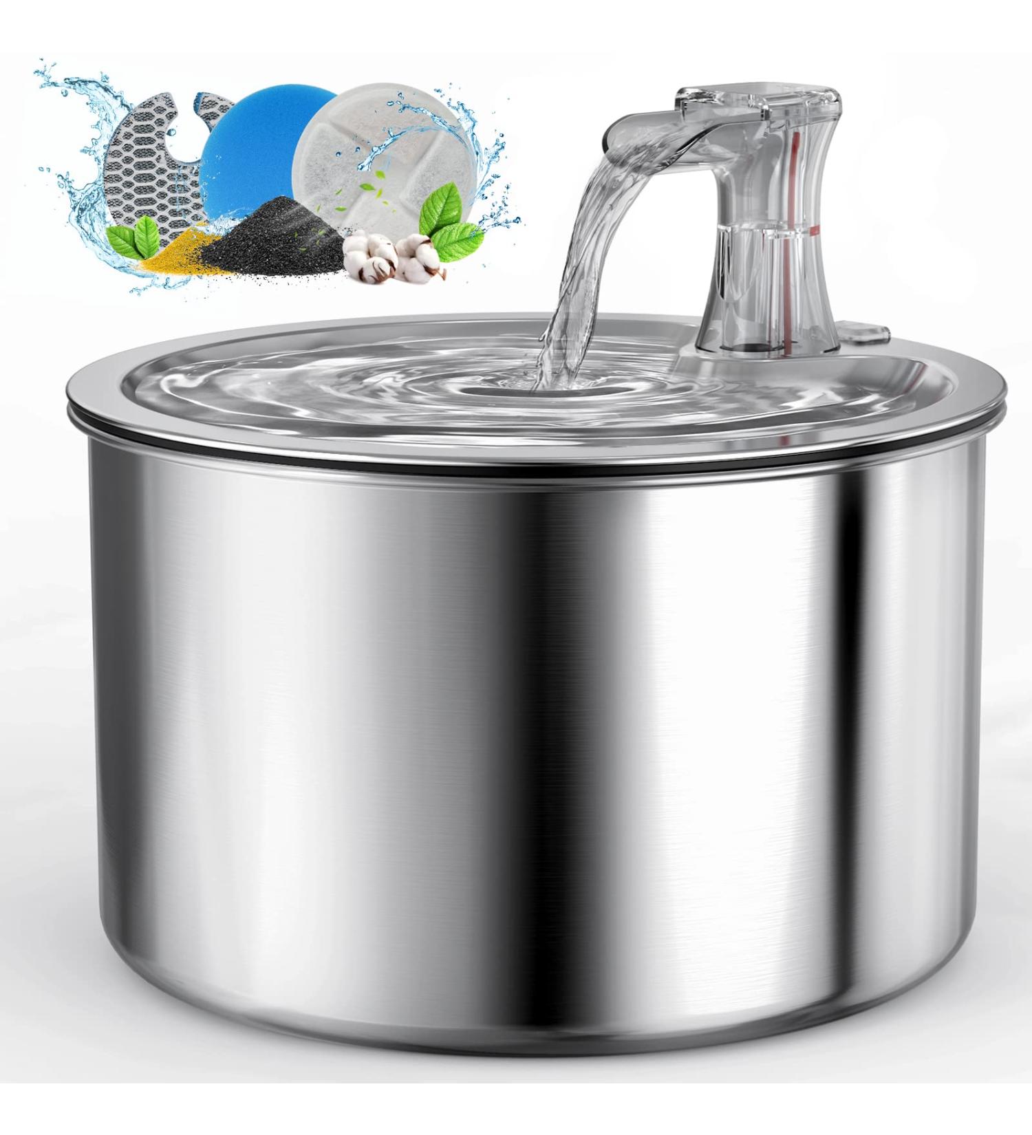 oneisall Stainless Steel Cat Water Fountain - Quiet & Automatic 2L Pet Drinking Fountain for Cats and Dogs - Silver - Buy Online on GoSupps.com