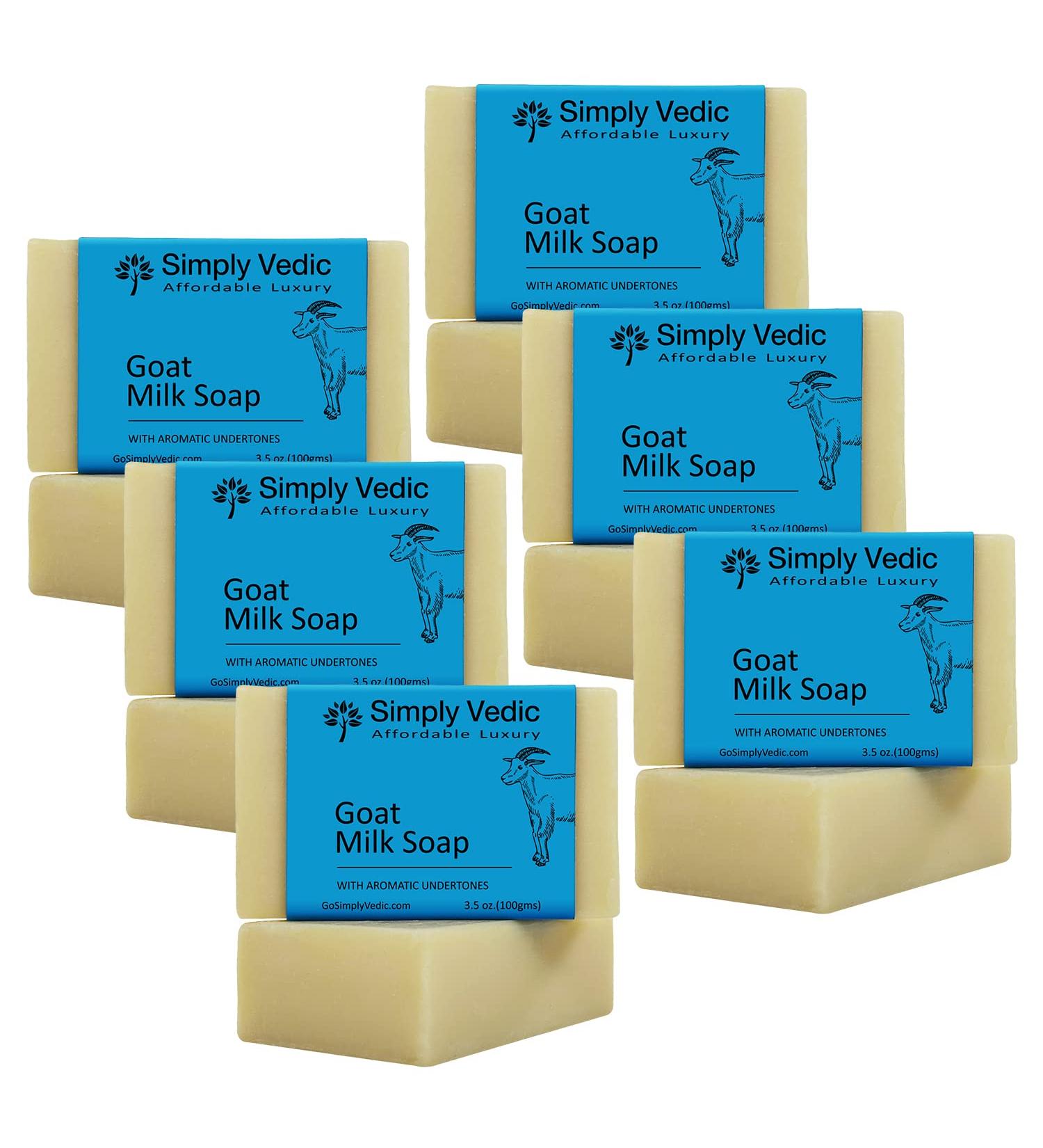 Simply Vedic 6-Pack Goat Milk & Essential Oil Soap Bar Gift Set - Hand-Made, Cold Pressed with Coconut Oil for Body, Hand, Face - Men & Women - 3.5 Oz. x 6 - Buy Online on GoSupps.com