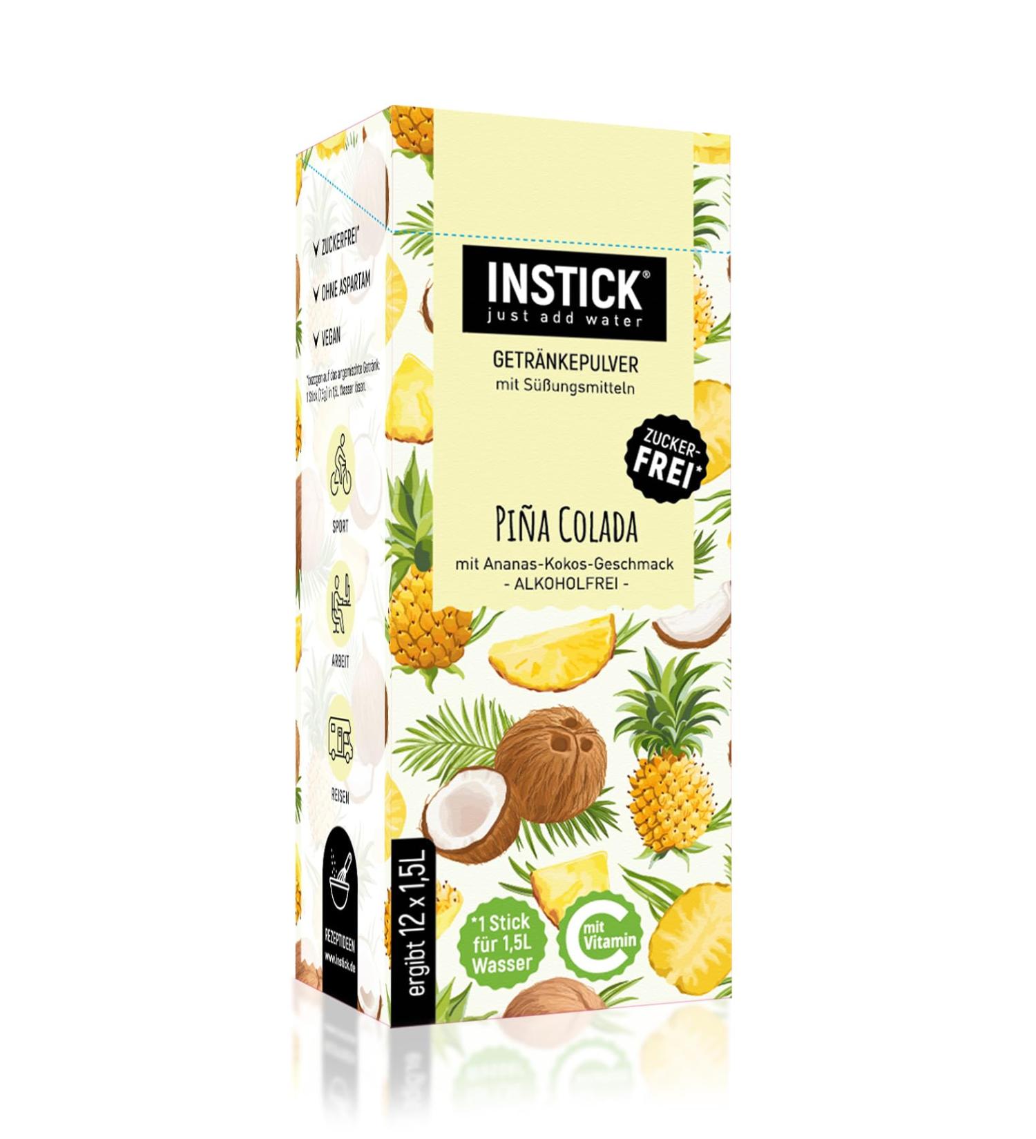 Intick Sugar-Free Instant Pi a Colada Drink | Vegan Low-Calorie Vitamin C | 12 x 1.5L Pack | International Shipping - Buy Online on GoSupps.com