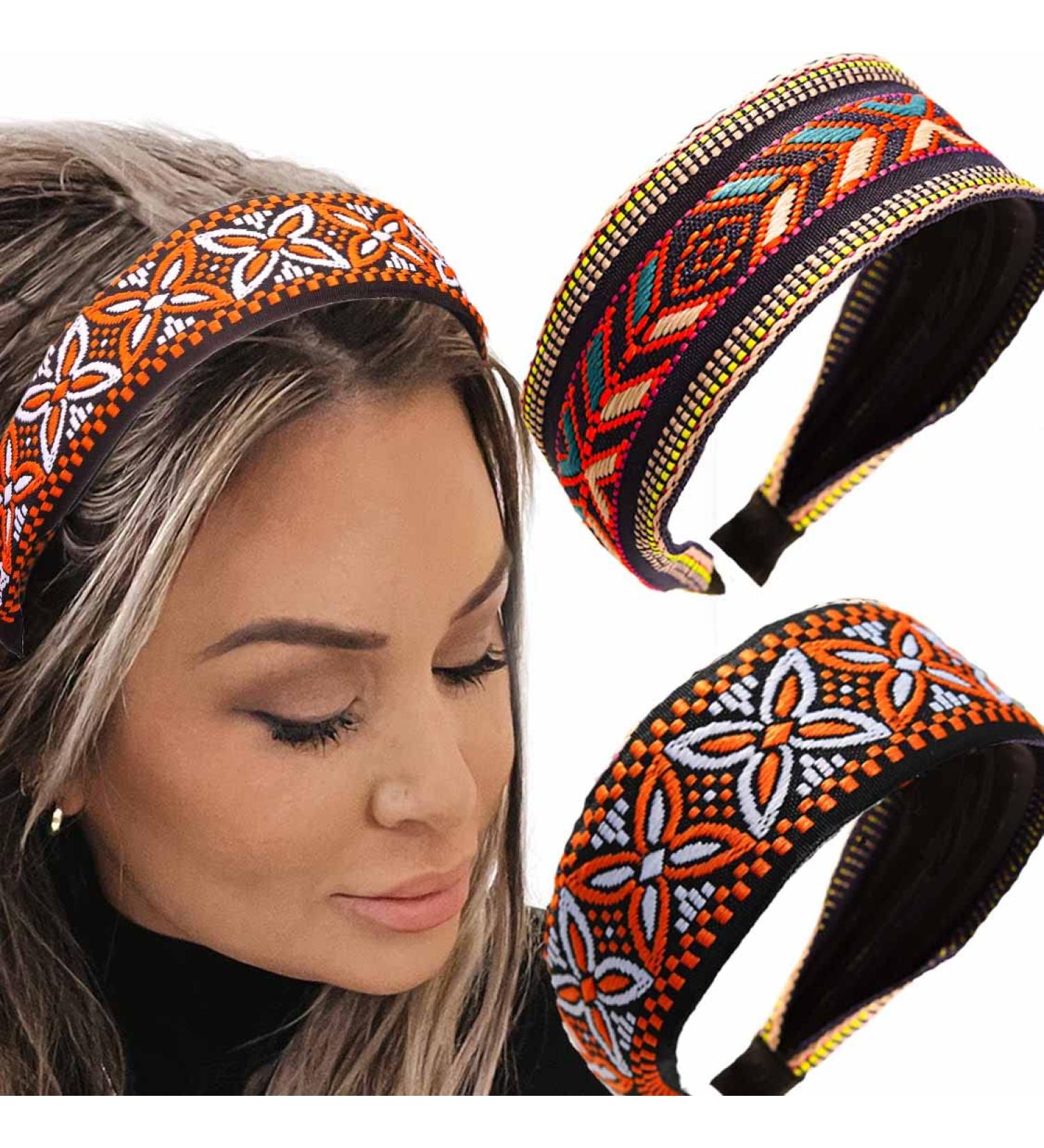 Coridy Wide Headbands Pack of 2 - Embroidery Printed African Hair Hoops for Women | Boho Style Hairbands - Buy Online on GoSupps.com
