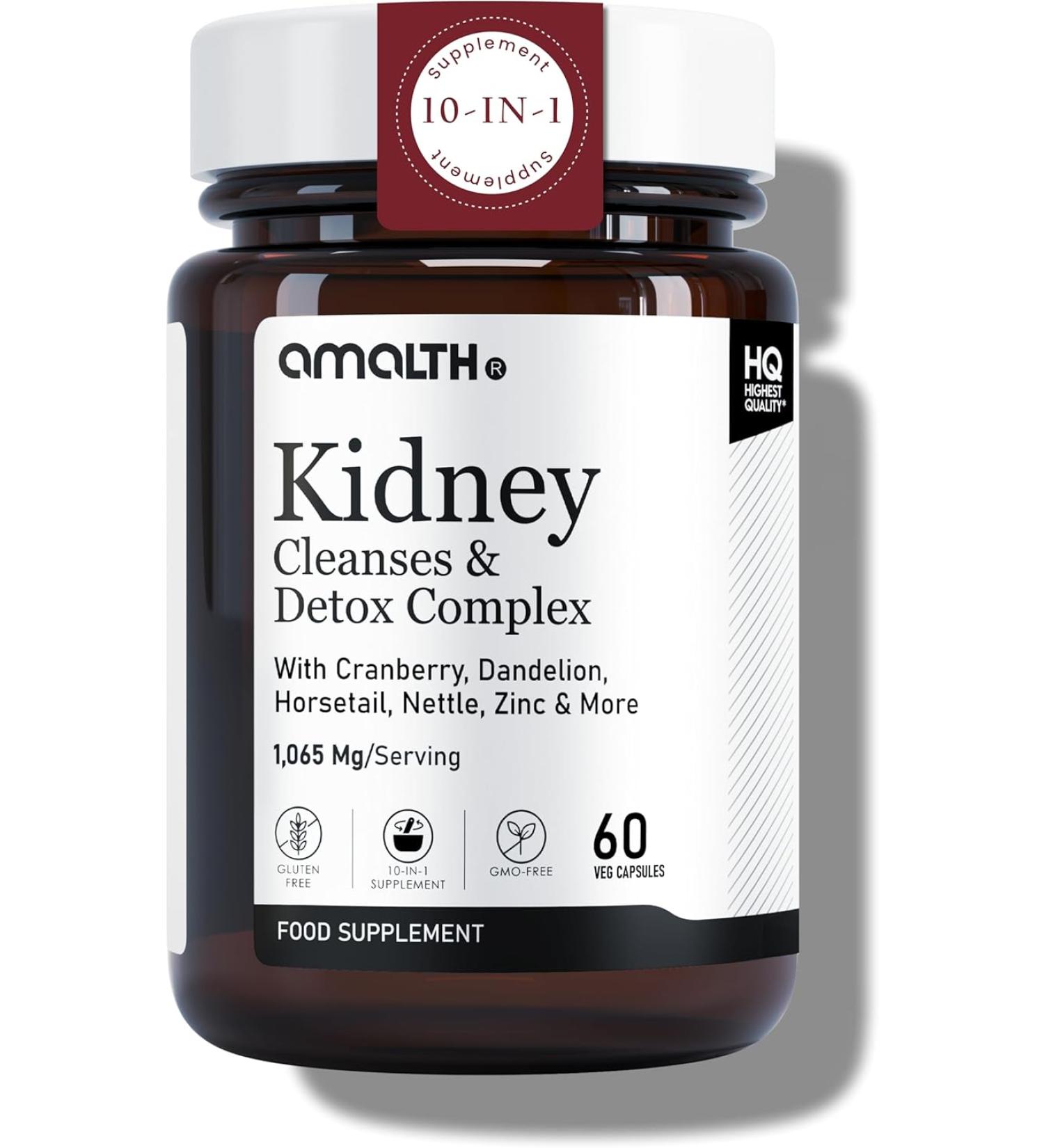 Kidney Cleanse Supplements with Cranberry Extract - 60 Veg Caps - Supports Healthy Kidneys & Urinary Tract - Juniper, Uva Ursi, Nettle Leaf & More - Amalth - Buy Online on GoSupps.com