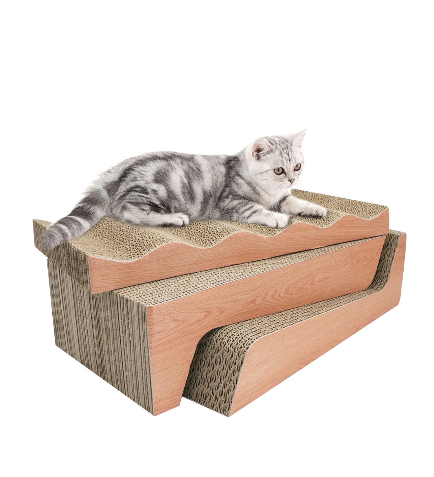 RUMUUKE Cat Scratcher Pad Cardboard Lounge Bed 3-Pack with Catnip - Durable Reversible Corrugated Scratching Pad - Buy Online on GoSupps.com
