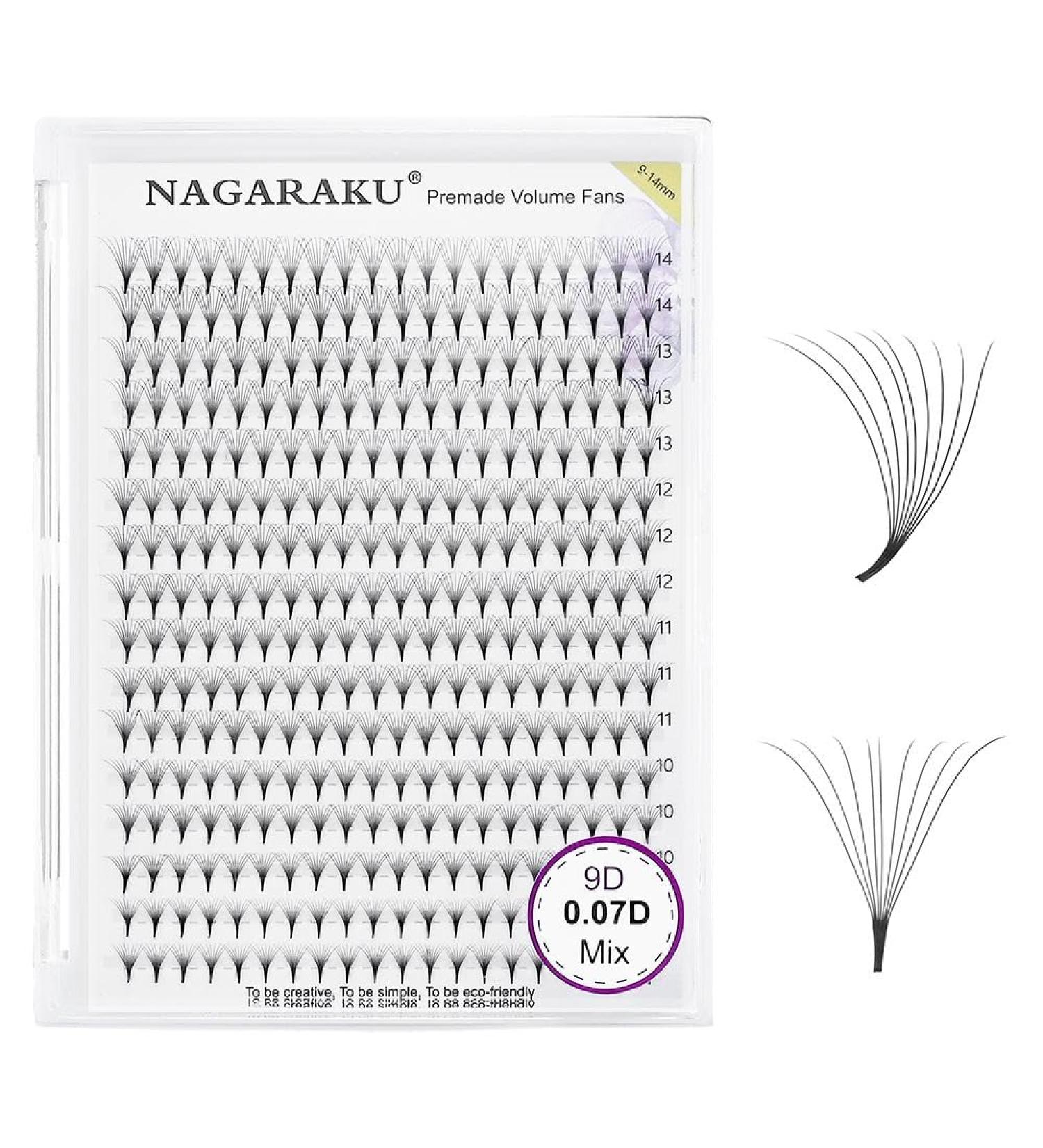 Nagaraku 9D Volume Eyelash Extensions - 320pcs D Curl 0.07mm Thickness 9-14mm Mix Premade Fans - Light & Dense - Perfect for International Shipping - Buy Online on GoSupps.com