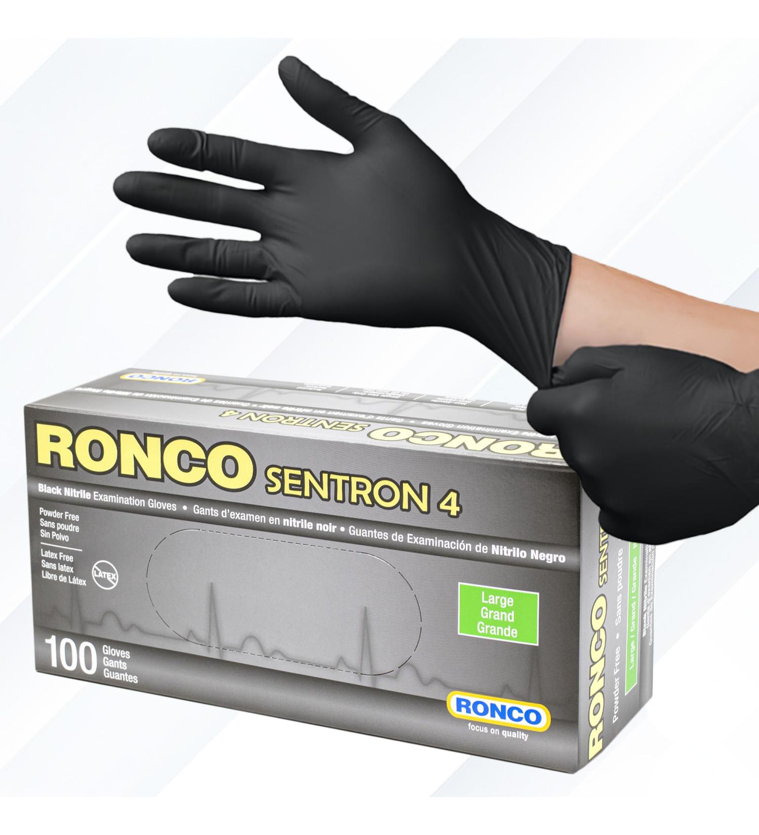 Black Disposable Nitrile Gloves L Heavy Duty Powder-Free Industrial Grade 4 MIL Thickness Texture Ronco Sentron4 (Large) 100 Gloves - Buy Online on GoSupps.com