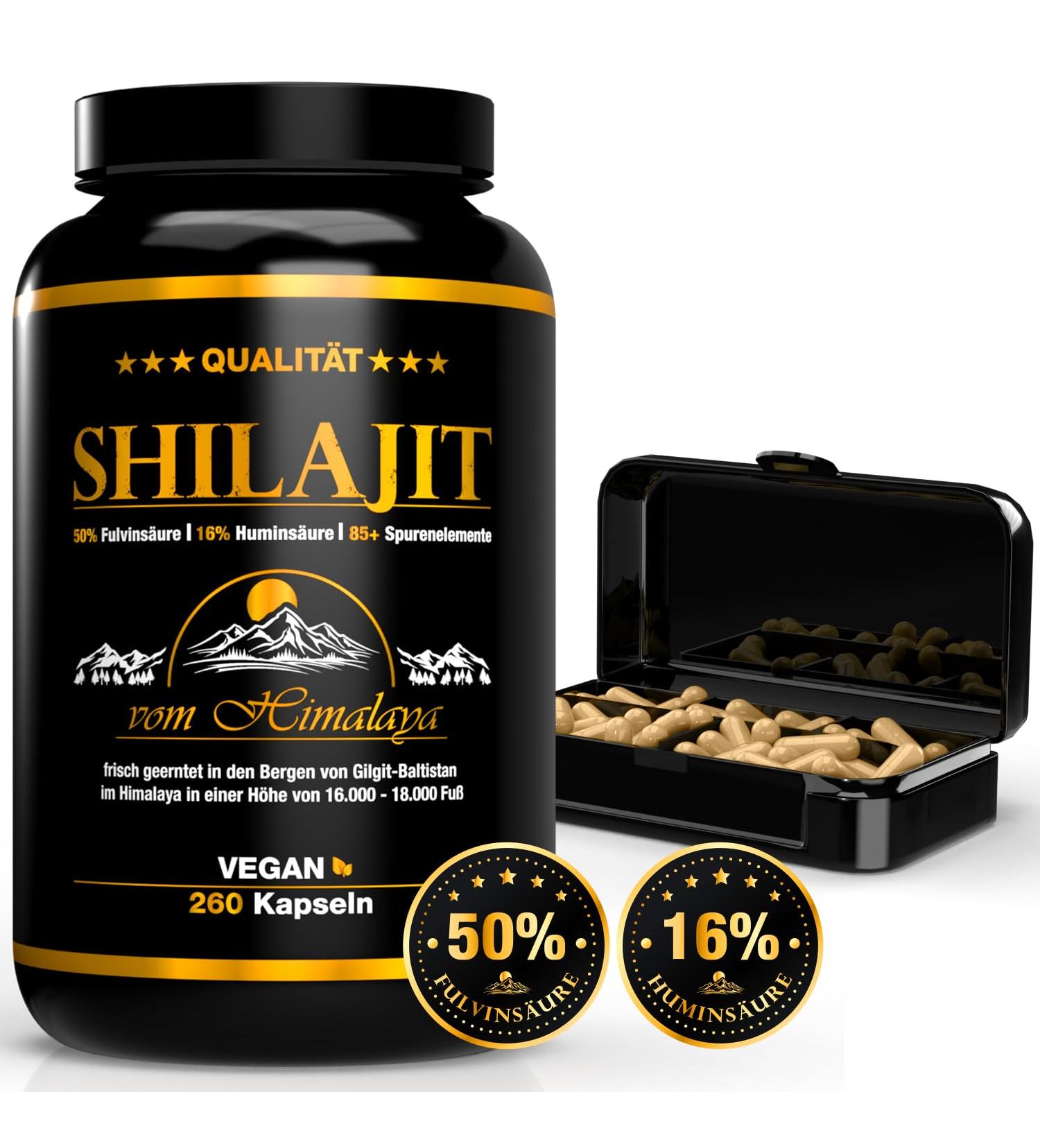 Shilajit 260 Capsules | Extract 50:1 ( 75 000mg Shilajit per dose) | 85 Days | 50% Fulvic Acid + 16% Humic Acid | 100% Pure & Original | Vegan & No Additives - Buy Online on GoSupps.com