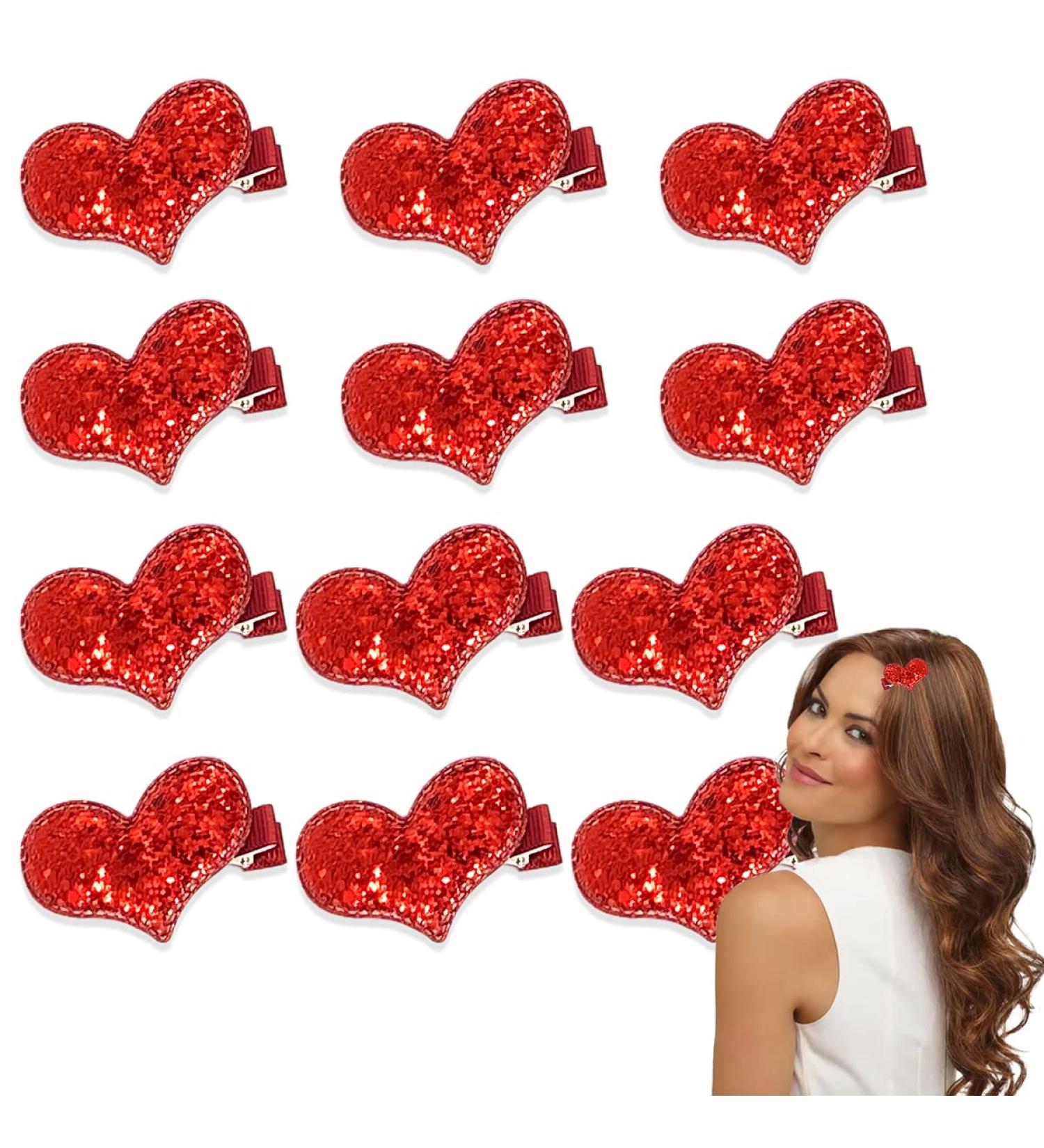 12 Valentine's Day Pieces Sequin Heart Hair Clip for Girls Birthday Party Wedding Christmas Hair Valentine's Day Accessories (Red) - Buy Online on GoSupps.com