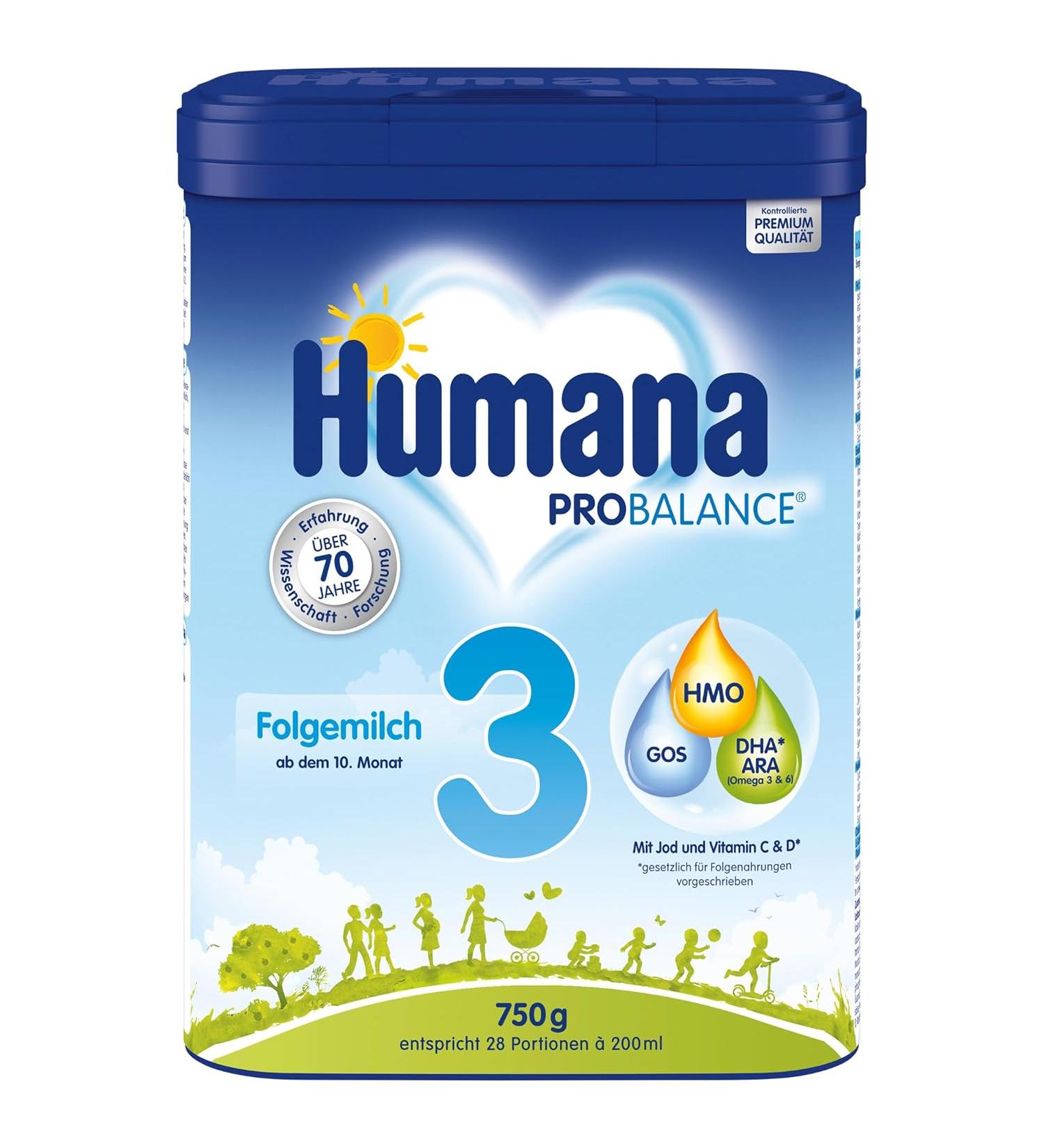 Humana Probalance Follow-Up Milk 3 | 750g Baby Food for 10+ Months | Ideal Nutritional Formula | 28 Portions of 200ml | International Shipping - Buy Online on GoSupps.com