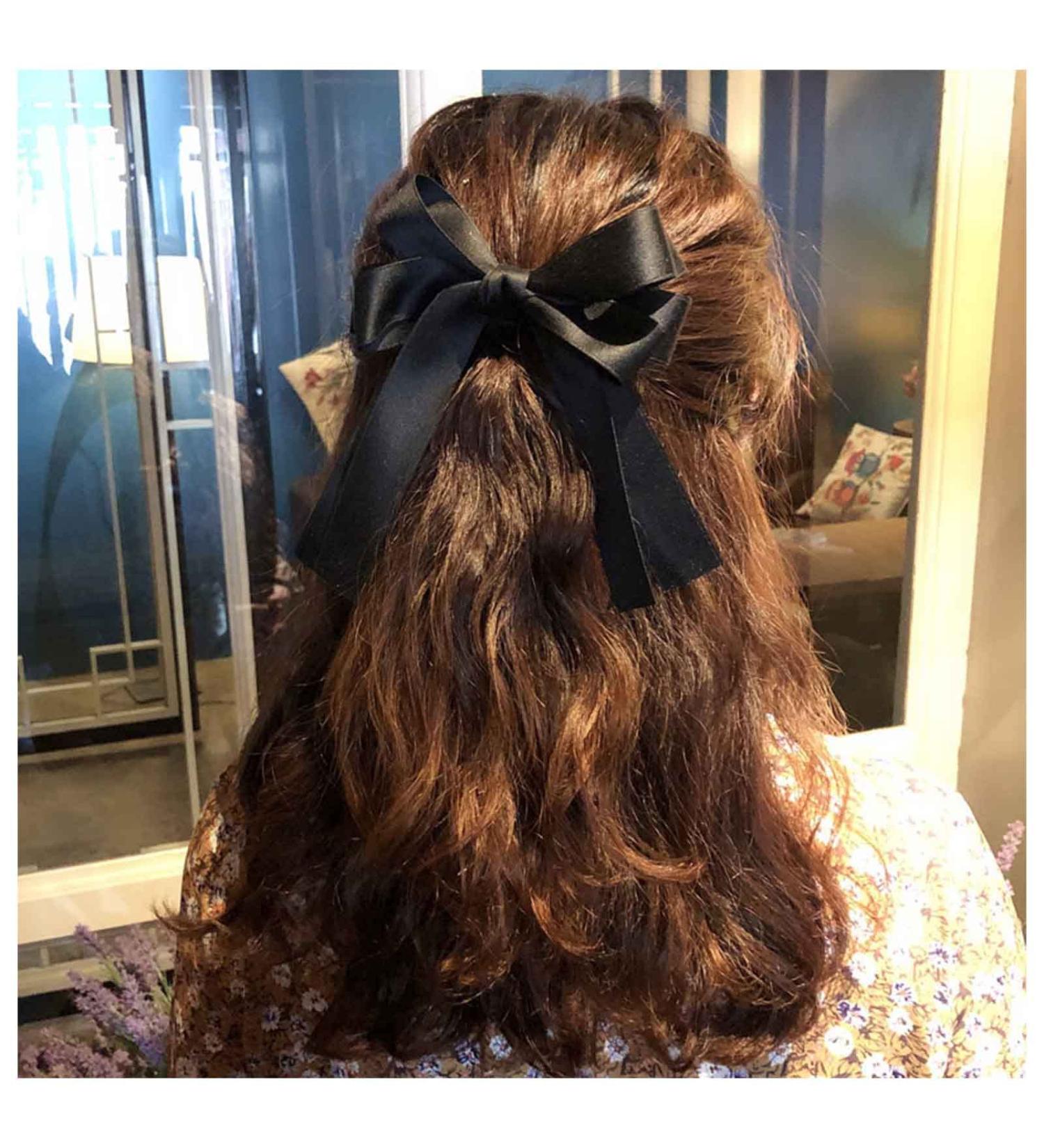 Allereya Vintage Silk Bow Hair Clip Barrette French Silk Bow Head Clip Headwear Black Ribbon Bow Barrette Headpieces Silk Bow Hair Accessories for Women and Girls (Black) - Buy Online on GoSupps.com