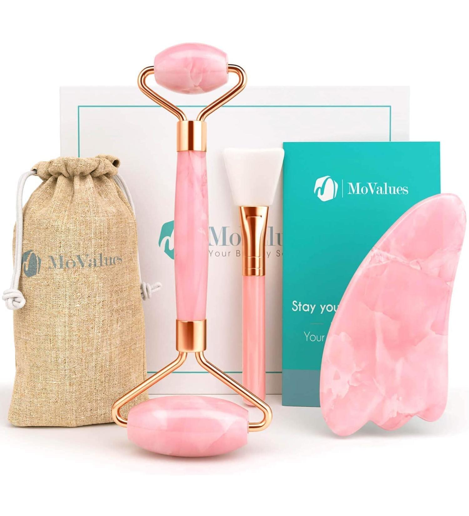 Original Jade Roller & Gua Sha Set | Natural Rose Quartz Facial Tools for Toning & Firming Skin - Buy Online on GoSupps.com
