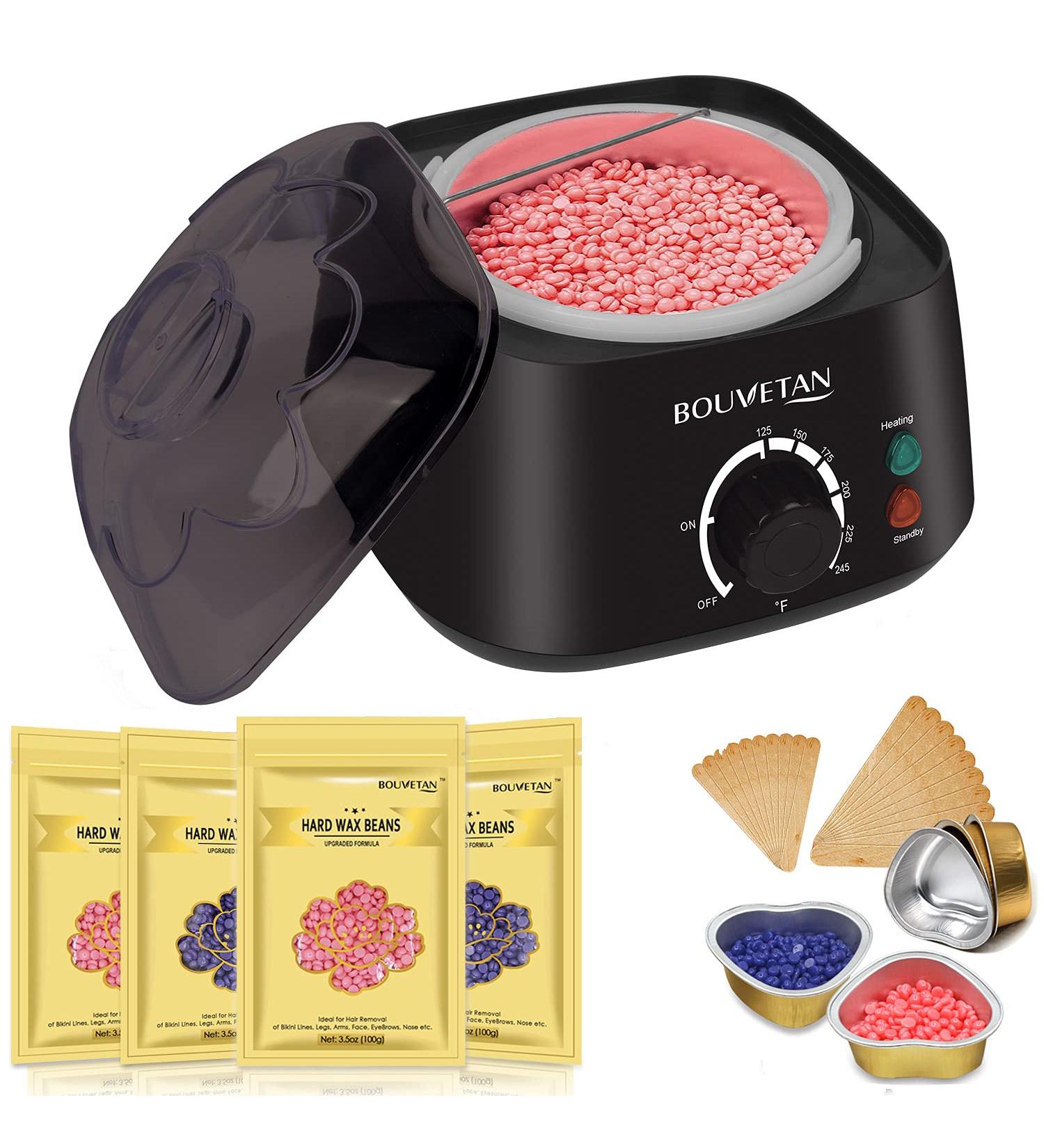 Bouvetan Dual LED Waxing Kit for Women Men - At Home Hair Removal with Hard Wax Beads | Face Eyebrow Armpit Chest Legs Brazilian | 20 Wax Sticks Included (2 Lavender+2 Rose) - Buy Online on GoSupps.com