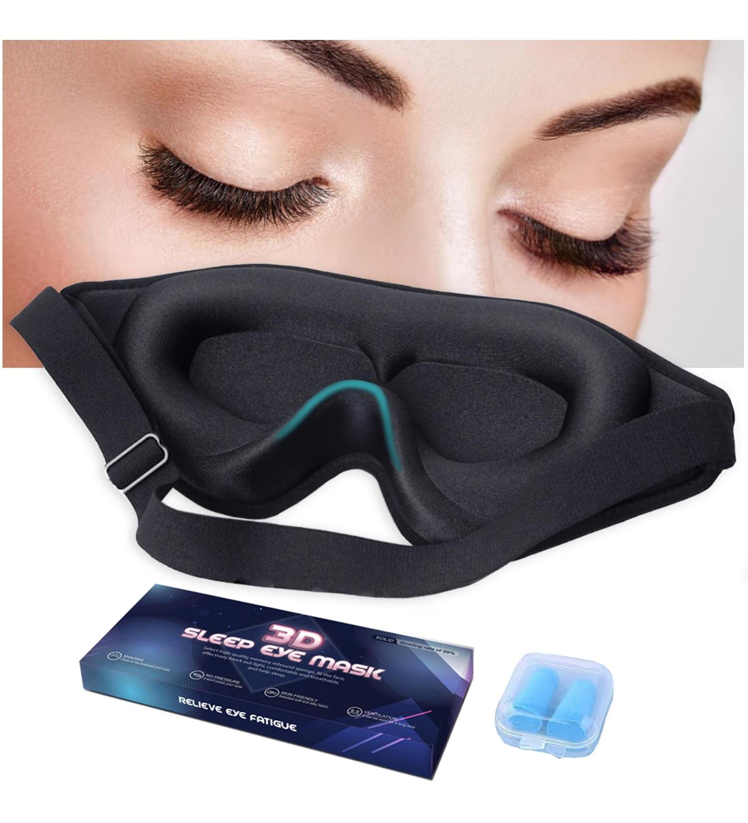 Black Eye Mask for Lash Extensions | Light Blocking 3D Sleep Mask for Men & Women | Adjustable Eye Covers for Travel Yoga & Relaxation - Buy Online on GoSupps.com