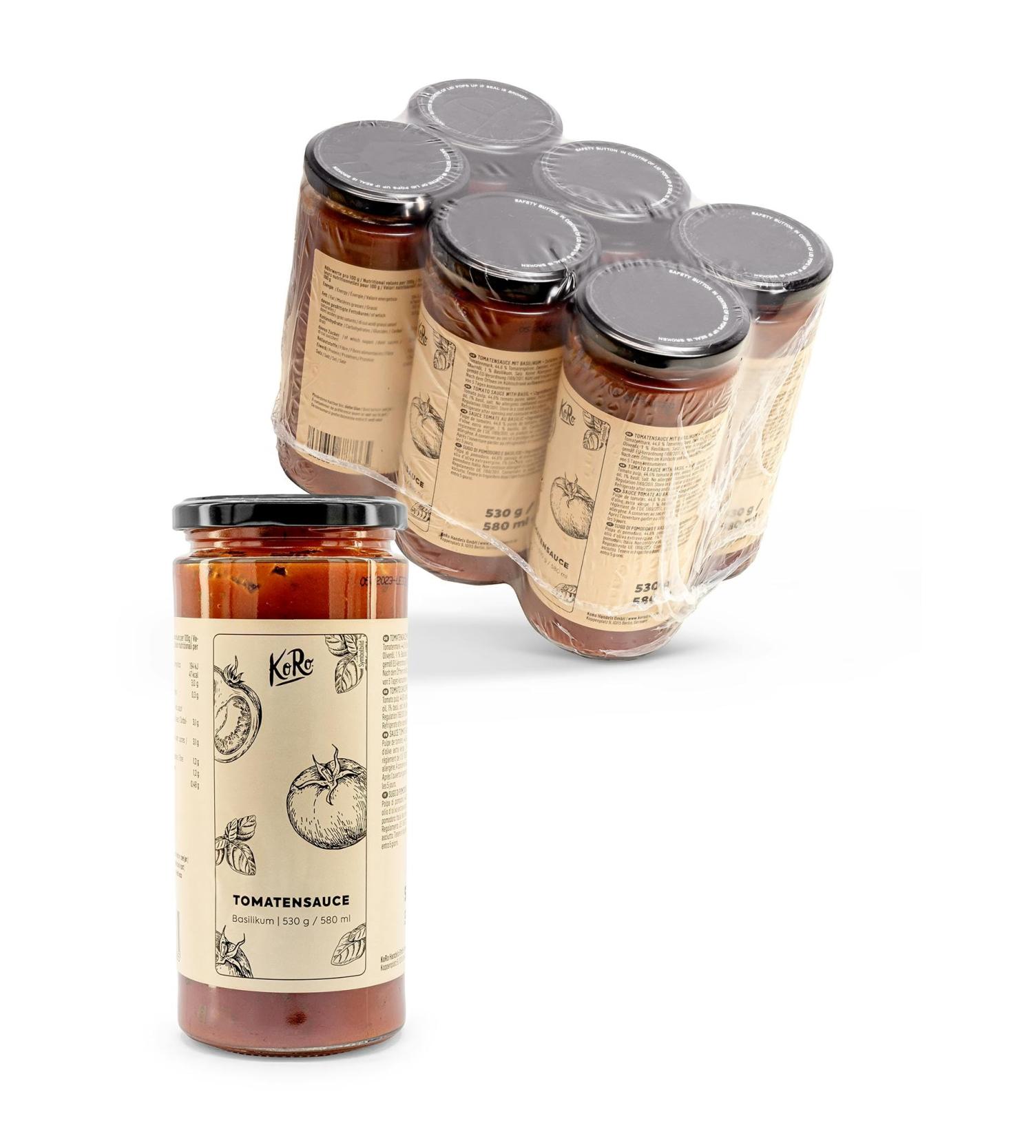 KoRo - Tomato sauce with basil 6 x 530g - from Italy - Perfect for pasta and pizza - No additives - Vegan - Buy Online on GoSupps.com