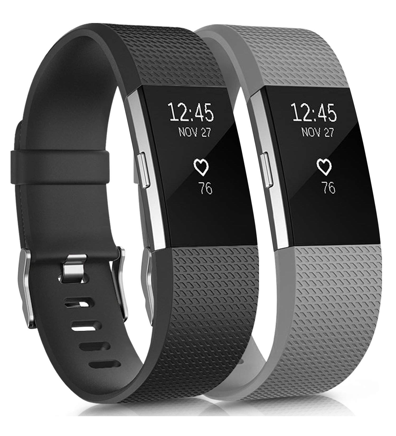 Buy Tobfit Replacement Silicone Sports Bracelets for Fitbit Charge 2 - 2-Pack Black & Gray | Durable & Comfortable Fitness Bands - Buy Online on GoSupps.com