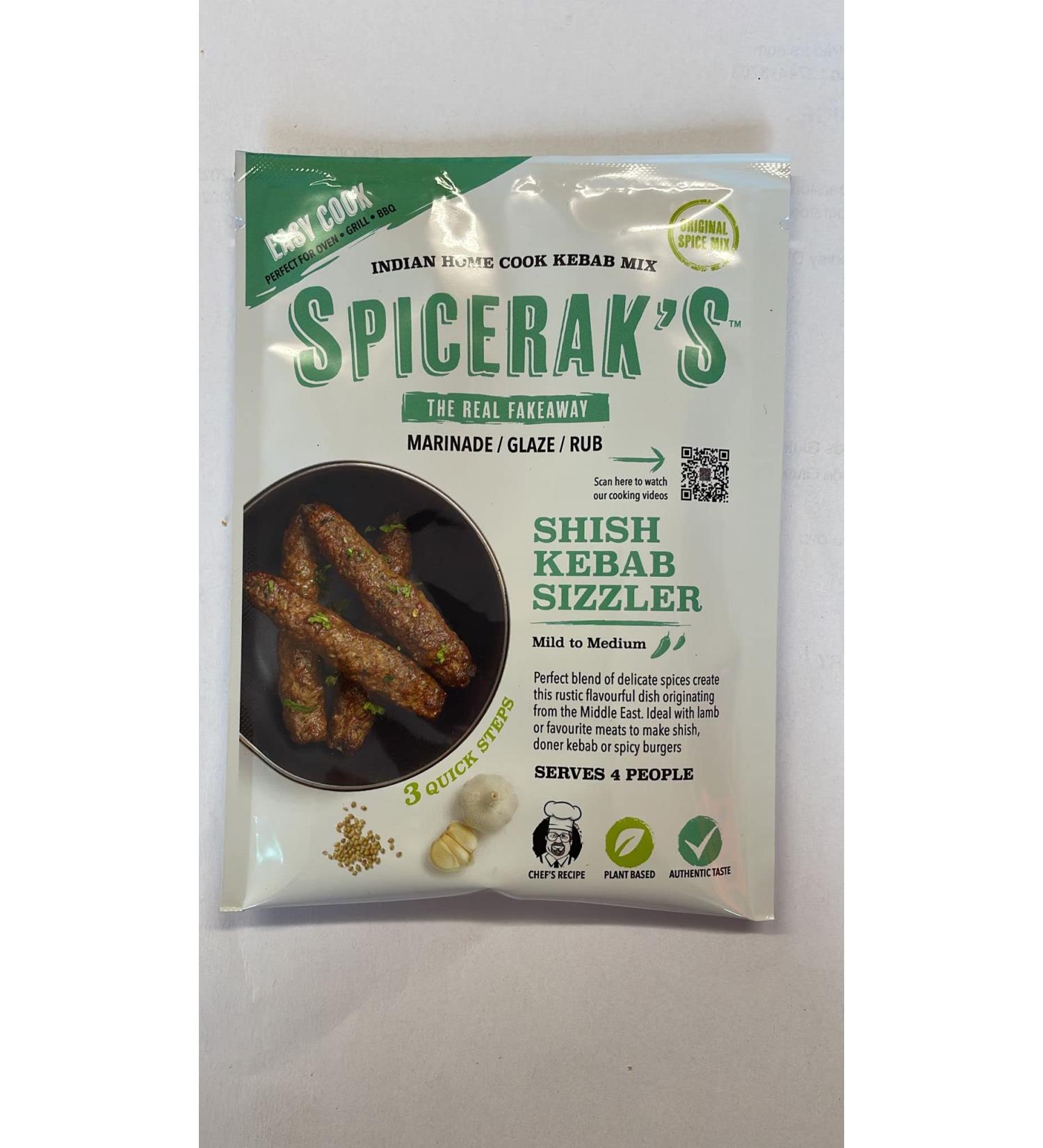 SHISH KEBAB SIZZLER -54g (18g x PACK OF 3) - SPICERAK'S - THE REAL FAKEAWAY! UK's Best Indian Home Cook Sachet - Plant Based