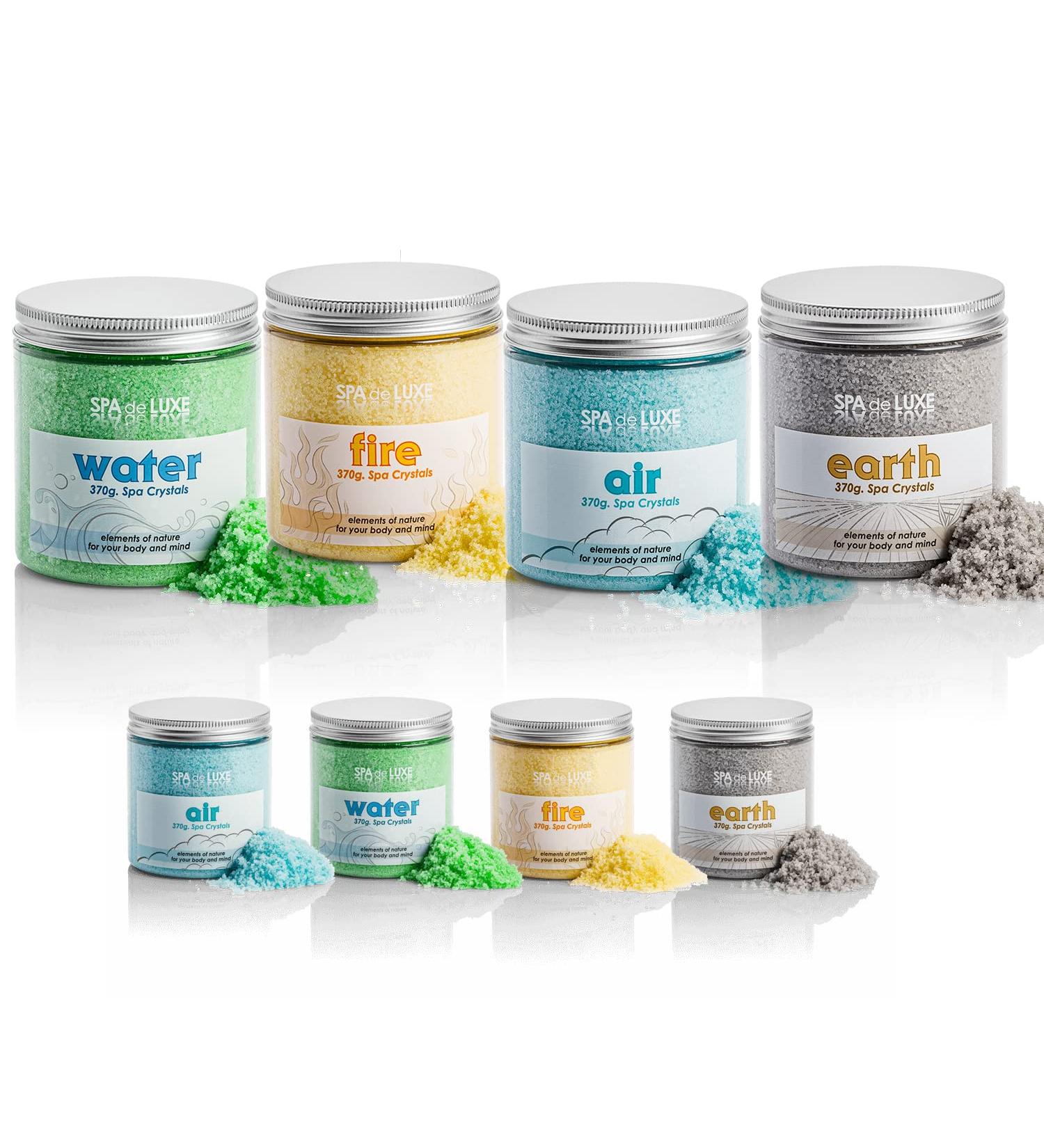 Metacril Bath Salts Set 4x370g of Air Water Fire Earth. - 100% Natural - Ideal for a good night's sleep - Anti-stress - Bath - Body Care - Wellness - Beauty - Relaxation - Spa Granules - Buy Online on GoSupps.com