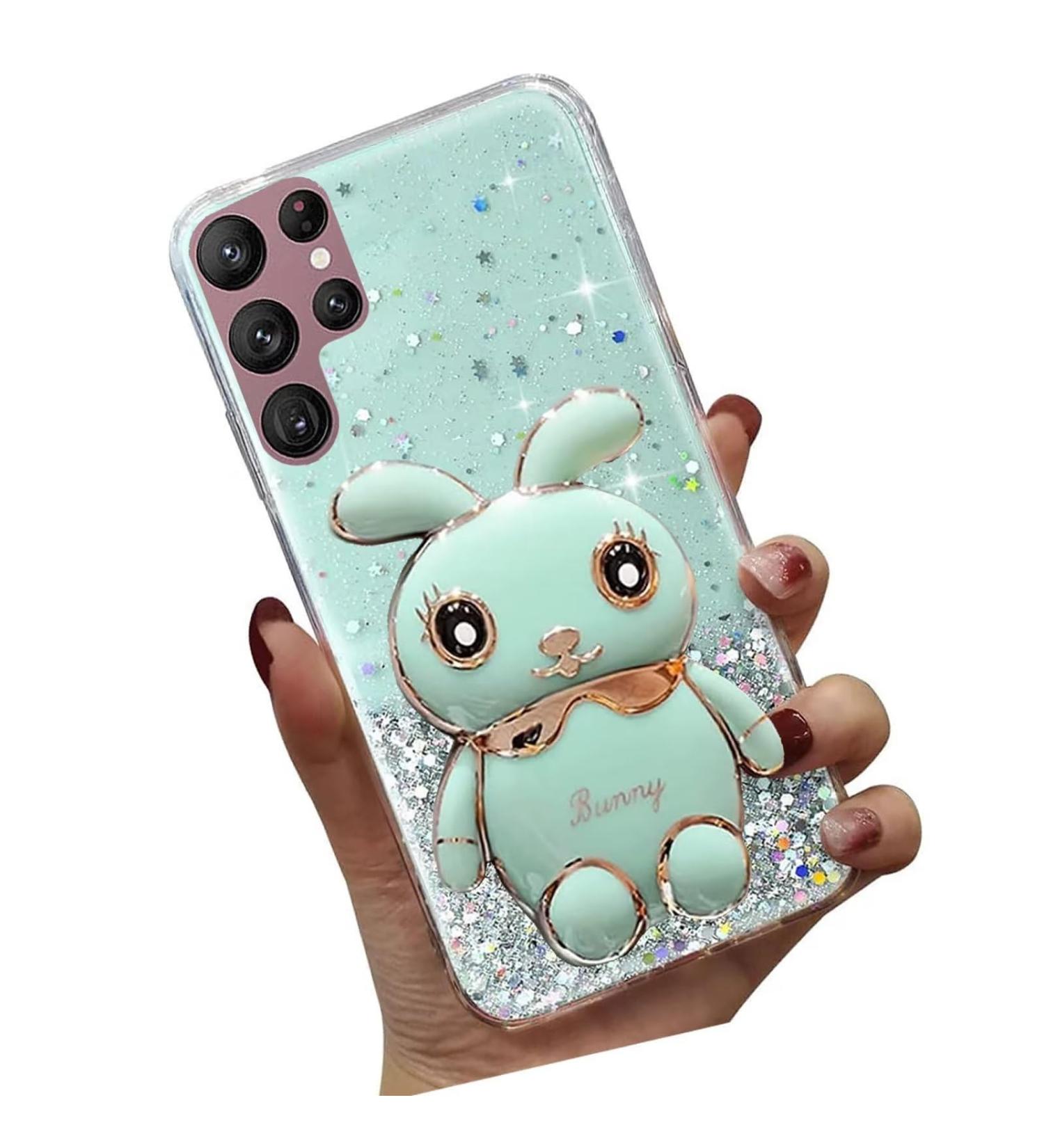 Buy Tivenfezk Nadoli for Samsung Galaxy S22 Ultra - Glitter Rabbit Stand Soft Silicone Case Transparent Protective Cover - Buy Online on GoSupps.com