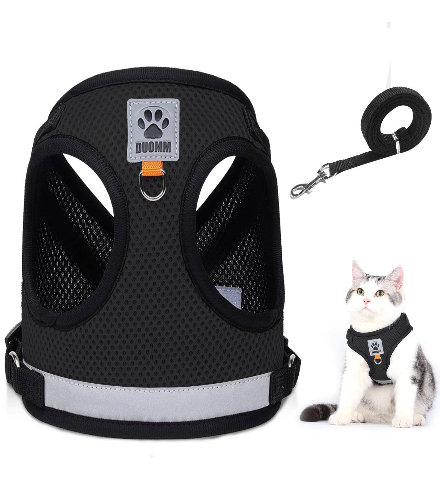 Adjustable Cat Leash Set with Reflective Vest for Kittens & Small Dogs - Polyester Black (Large) | International Shipping - Buy Online on GoSupps.com