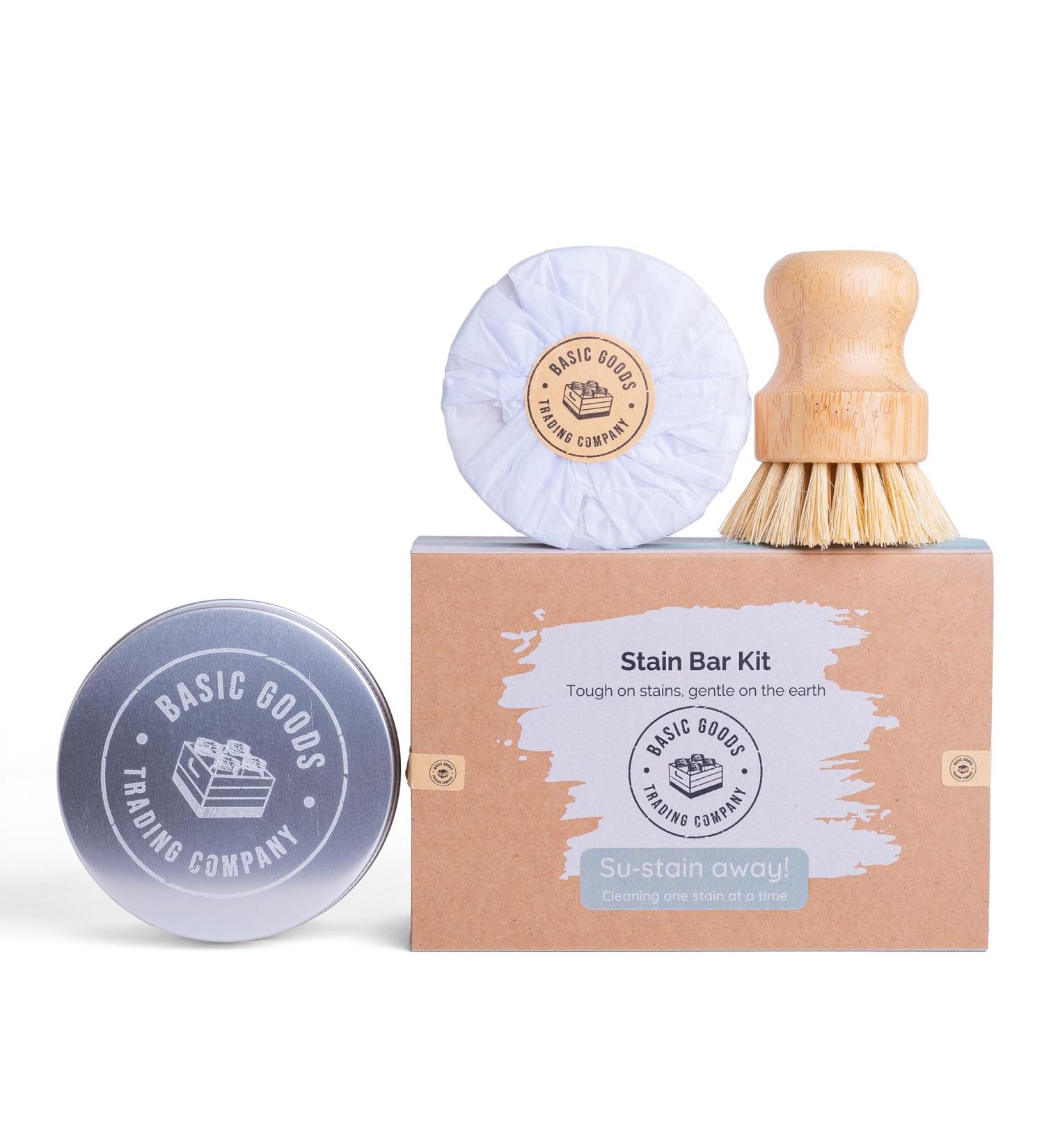 Basic Goods Trading Company Stain Bar Kit - Laundry Spot Stain Remover with Bamboo Scrub Brush - Travel Friendly Alternative to Stain Remover Stick/Pen - Buy Online on GoSupps.com