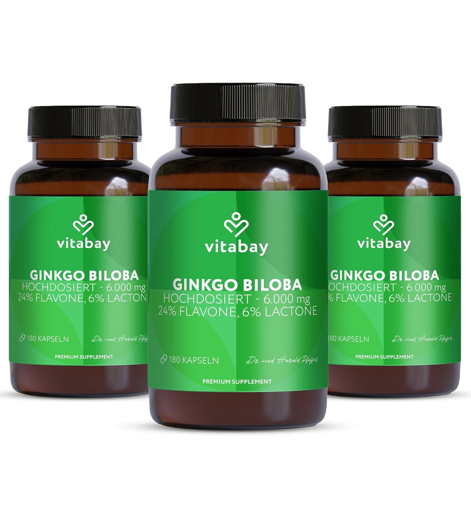 Vitabay Ginkgo Biloba 6000 mg - 540 Capsules | 24% Flavone & 6% Lactone | High-Quality & Lab-Tested | 3 Pack - Buy Online on GoSupps.com