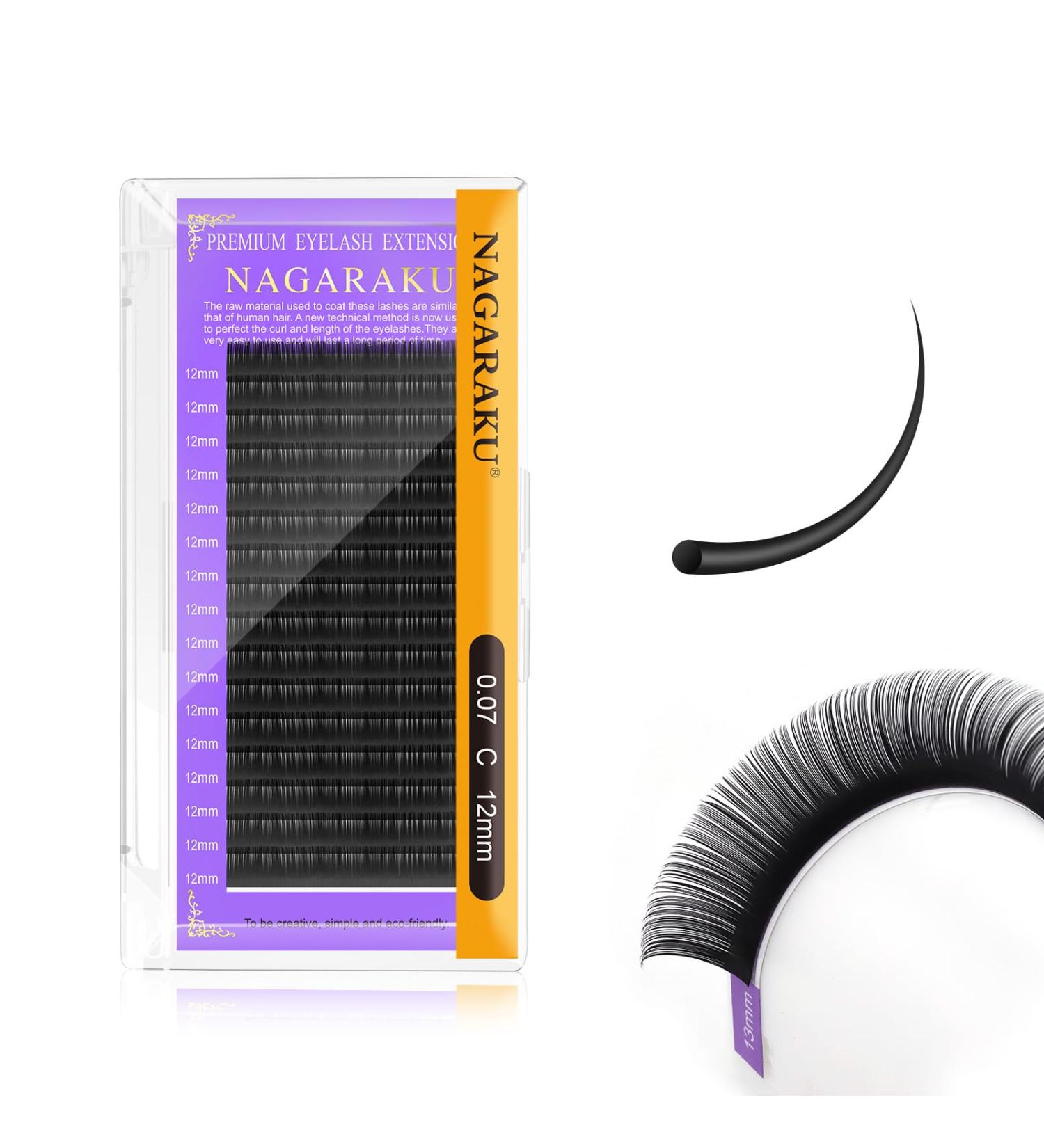 Nagaraku Individual Eyelash Extensions - 12mm C Curl 0.07 Thick - Permanent Volume Lashes for Effortless Beauty - Buy Online on GoSupps.com