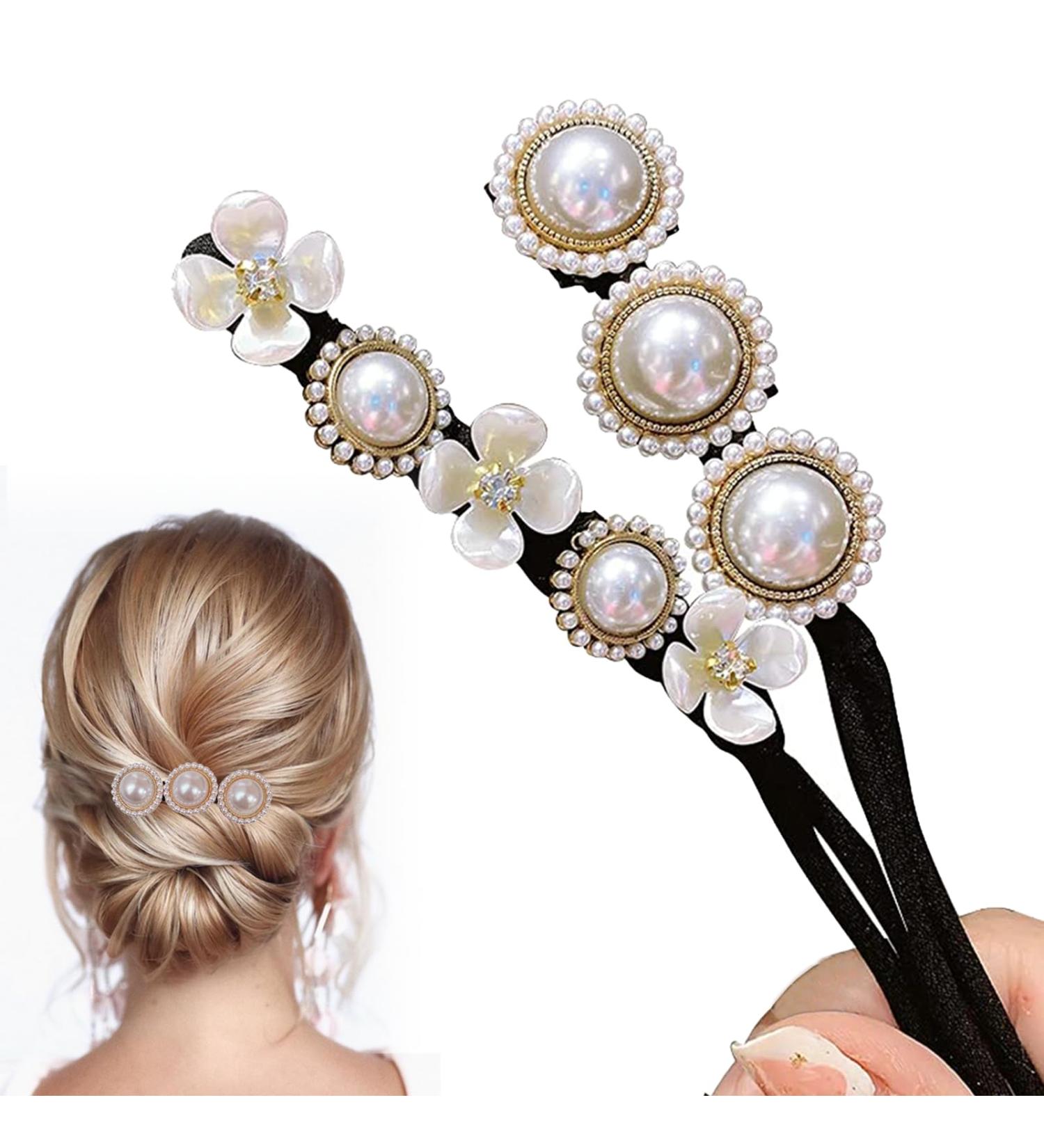 Magical Hair Knot Maker Set - 2 Pearl Flower Hair Buns for Women & Girls | Easy Donut Bun Tools - Buy Online on GoSupps.com