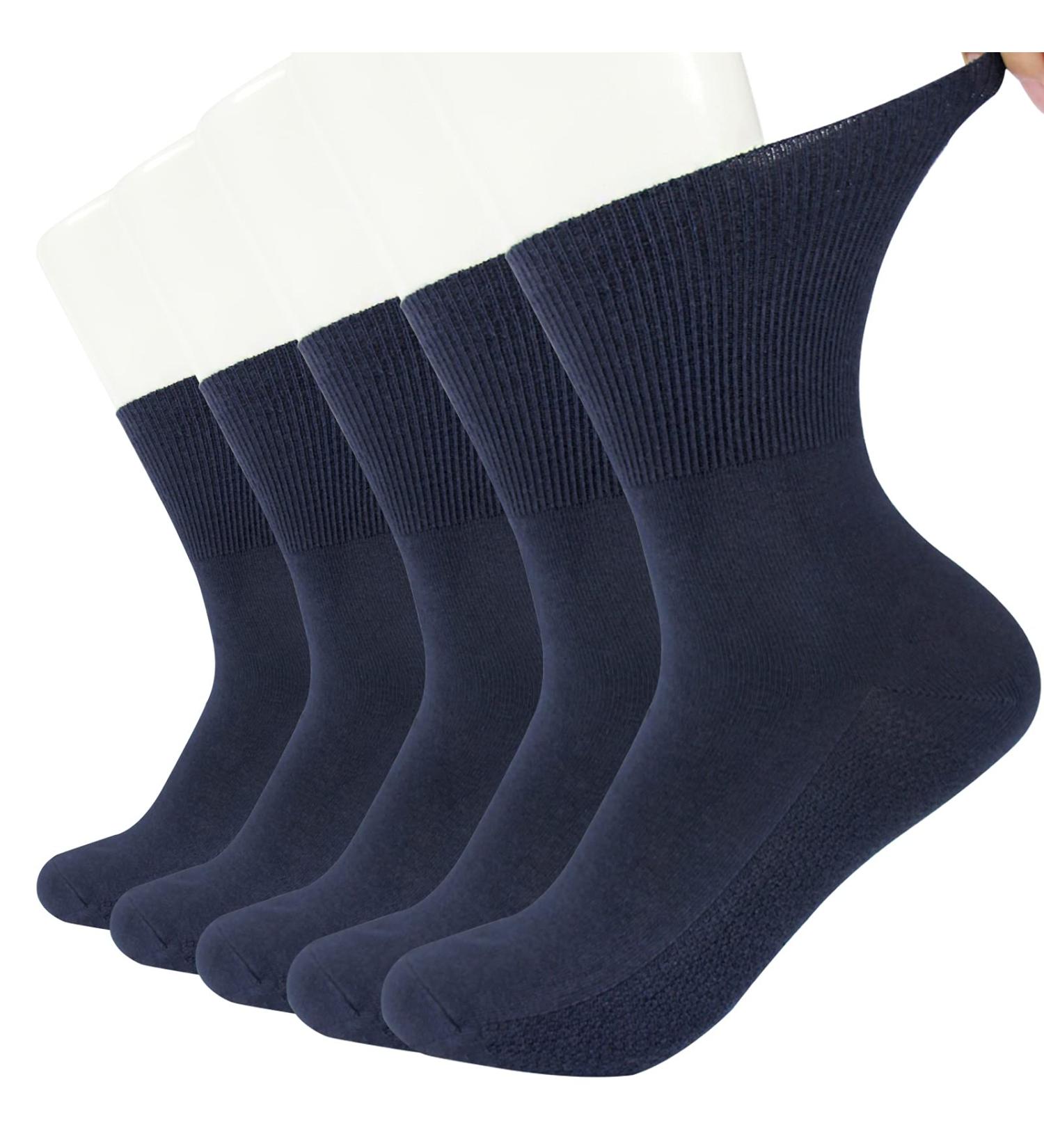 Diabetic Crew Socks for Women and Men - Non-Binding Loose Top Dress Socks (5 Pairs, Navy) - Buy Online on GoSupps.com