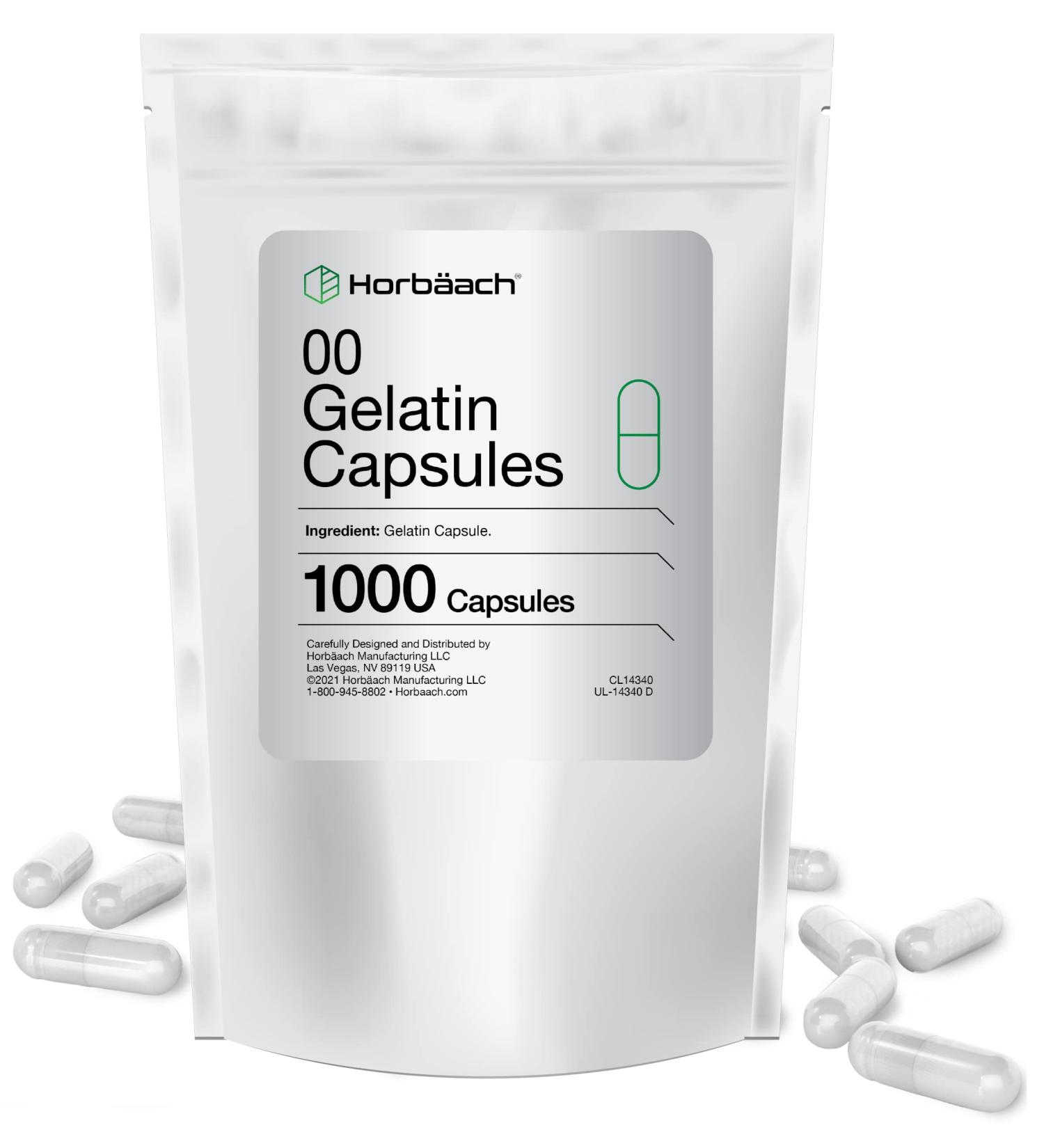 Empty Capsules Size 00 | 1000 Clear Gelatin Capsules | Resealable Bag | Non-GMO Gluten Free | By Horbaach - Buy Online on GoSupps.com