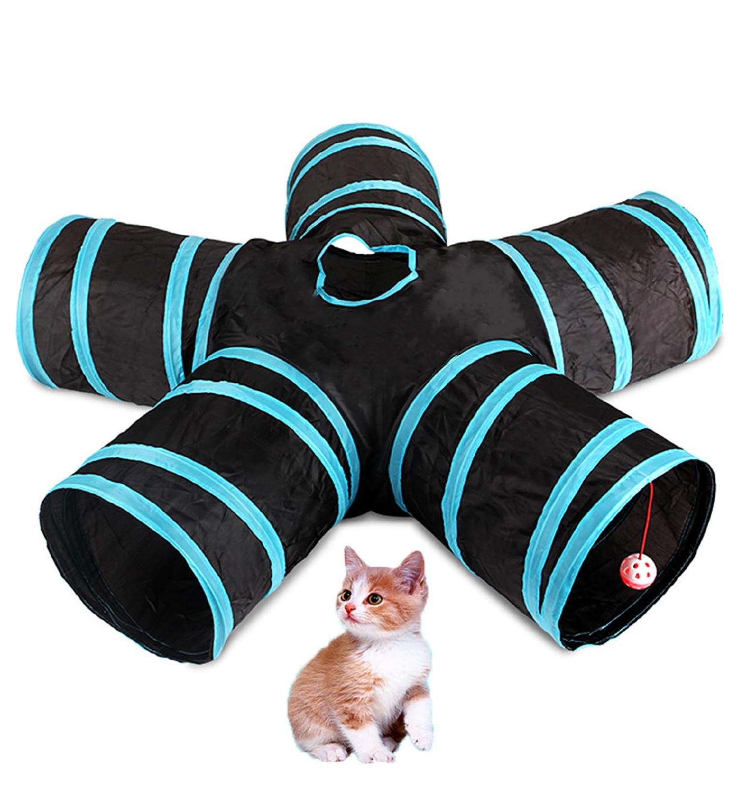 Cat Tunnel 5 Way Cat Tunnel Tube Toys Foldable Cats Play Tunnels Toys with Bell for Indoor Outdoor Pet Interactive Training Toy for Cat Rabbit or Small Animal - Buy Online on GoSupps.com