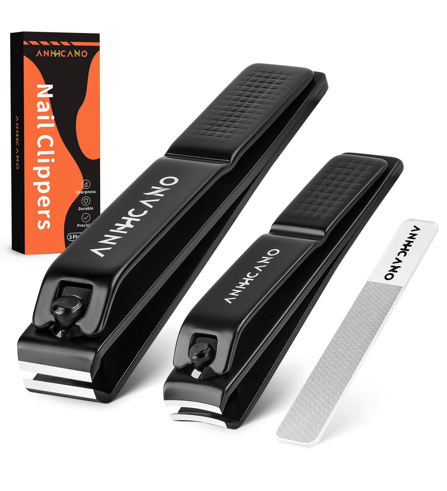 Professional Nail Clippers Set with Glass Nail File - Ultra Sharp Fingernail & Toenail Cutter for Men & Women (Black) - International Shipping Available - Buy Online on GoSupps.com