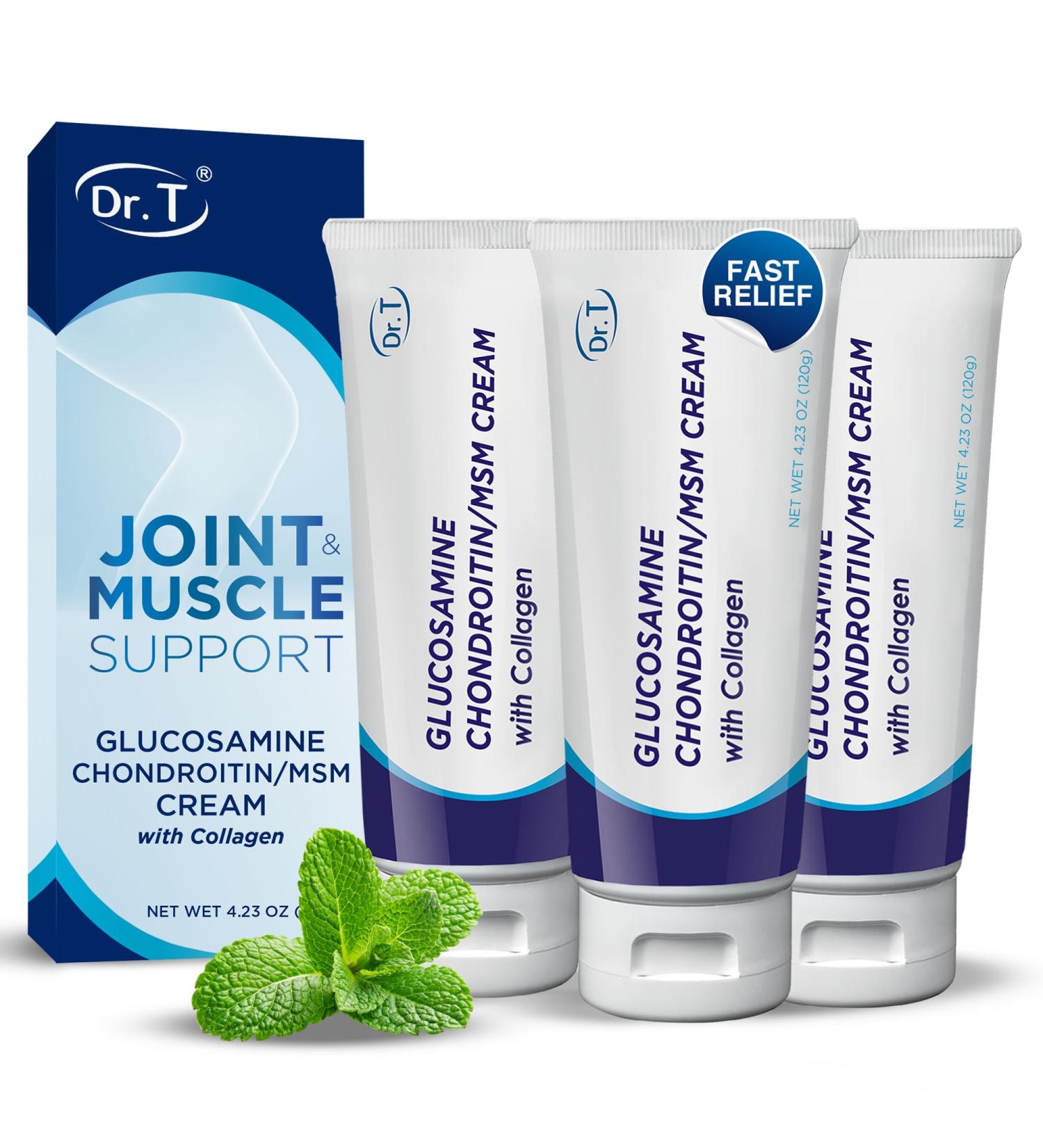Dr. T Glucosamine Chondroitin Cream - Premium Formula with MSM and Collagen for Joint and Muscle Discomfort - Maintains Joint Strength Flexibility & Muscle Mobility - 4.23 oz / 120g (3 Pack) - Buy Online on GoSupps.com