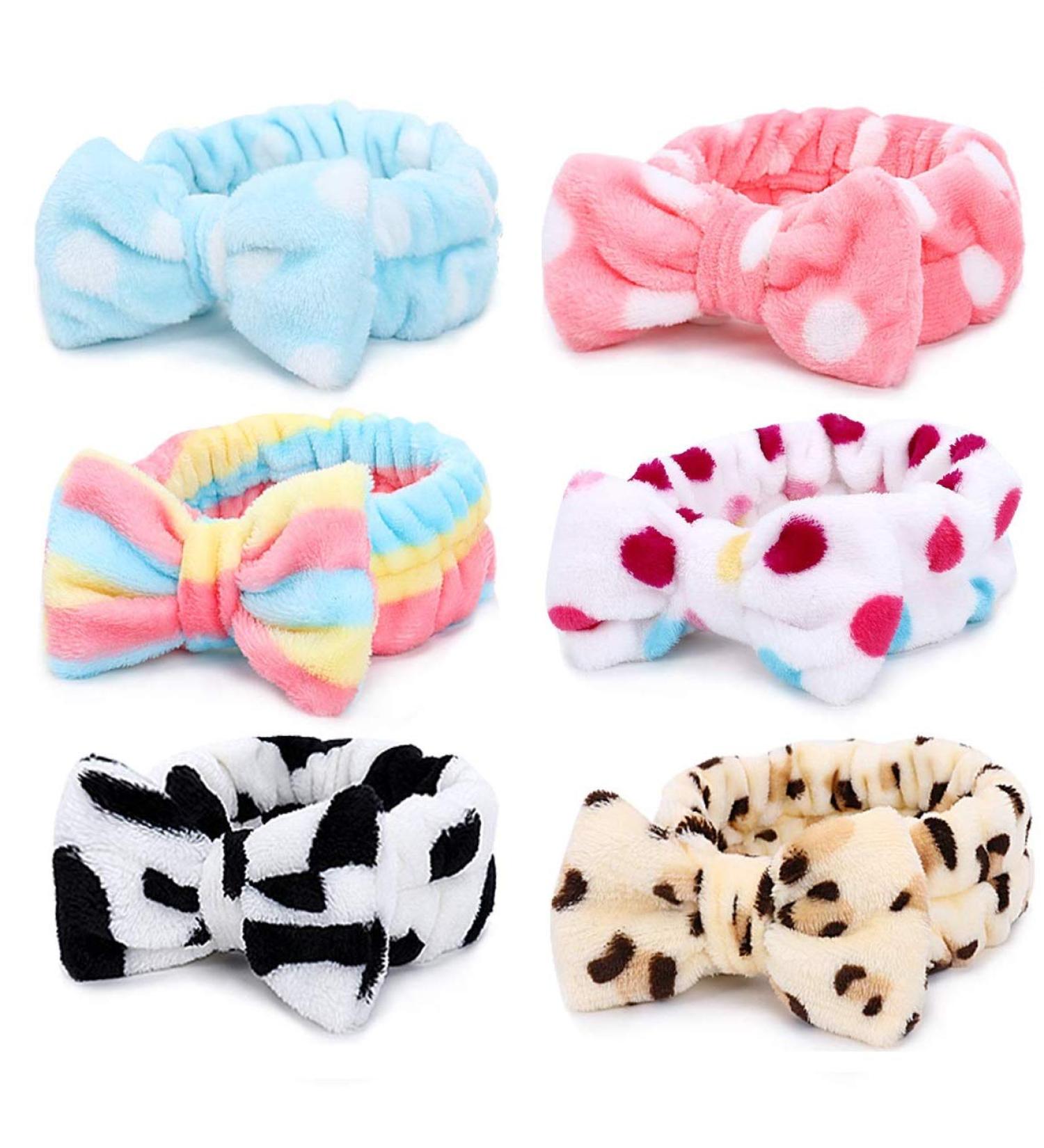 6-Piece Casoty Bow Spa Headband Set - Soft Coral Fleece Makeup Hair Bands for Skincare, Face Washing, Shower, and Yoga - Buy Online on GoSupps.com