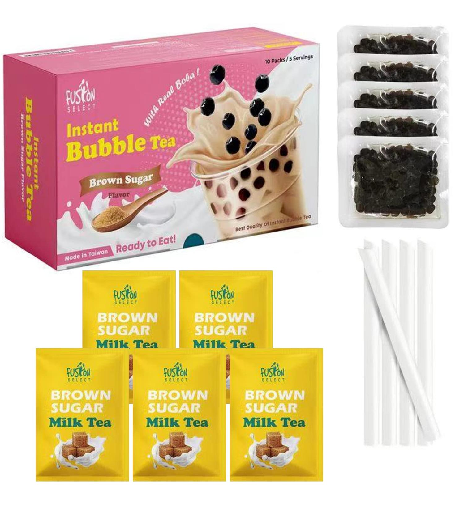 Fusion Select 5-Pack Authentic Instant Brown Sugar Boba Tea Kit with Black Tea & Boba Pearls - Royal Black Tea Latte Flavor - Buy Online on GoSupps.com
