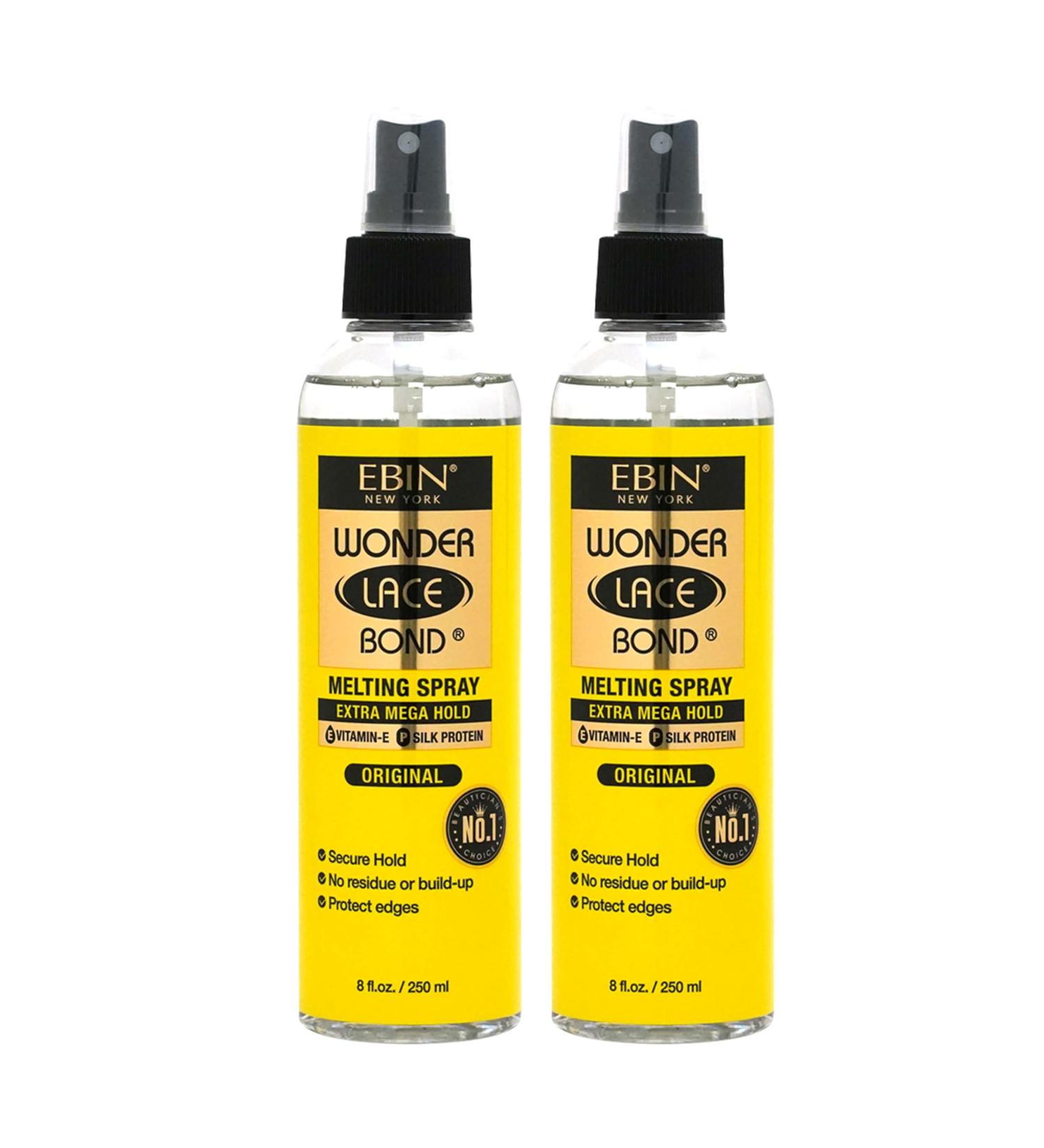EBIN NEW YORK Wonder Bond Melting Spray 8oz/ 250ml (2pack)- Extra Mega Hold (Original) | No Reside Long Lasting Formula with Protecting Edges Gives Undetectable and Natural Look 4.13 Fl Oz (Pack of 2) Original