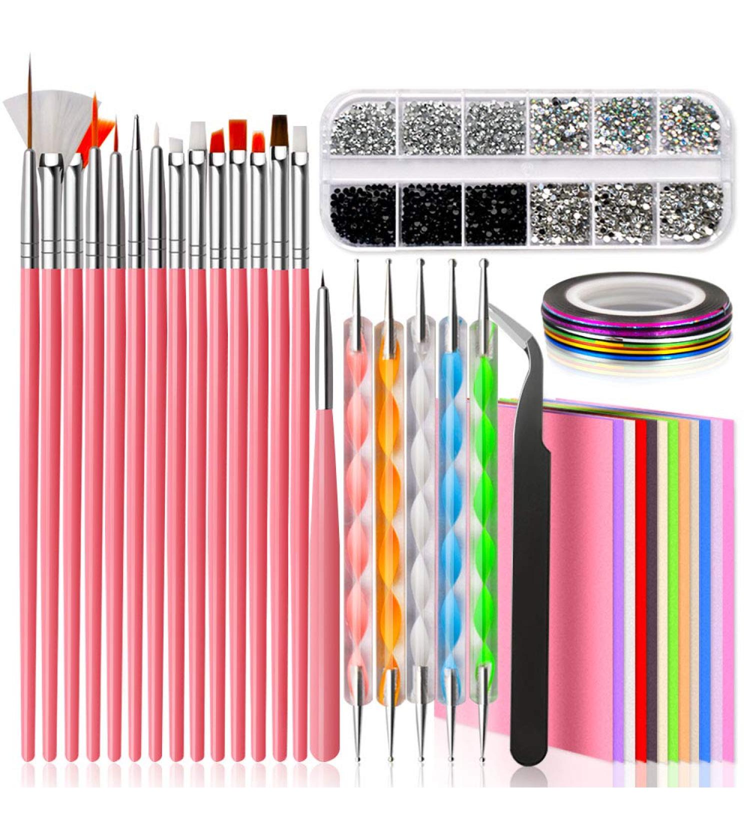Acrylic Nail Design Kit with Brushes, Dotting Tool, Tape Strips, Foil Stickers & Rhinestones - Nail Technician Accessories - Buy Online on GoSupps.com