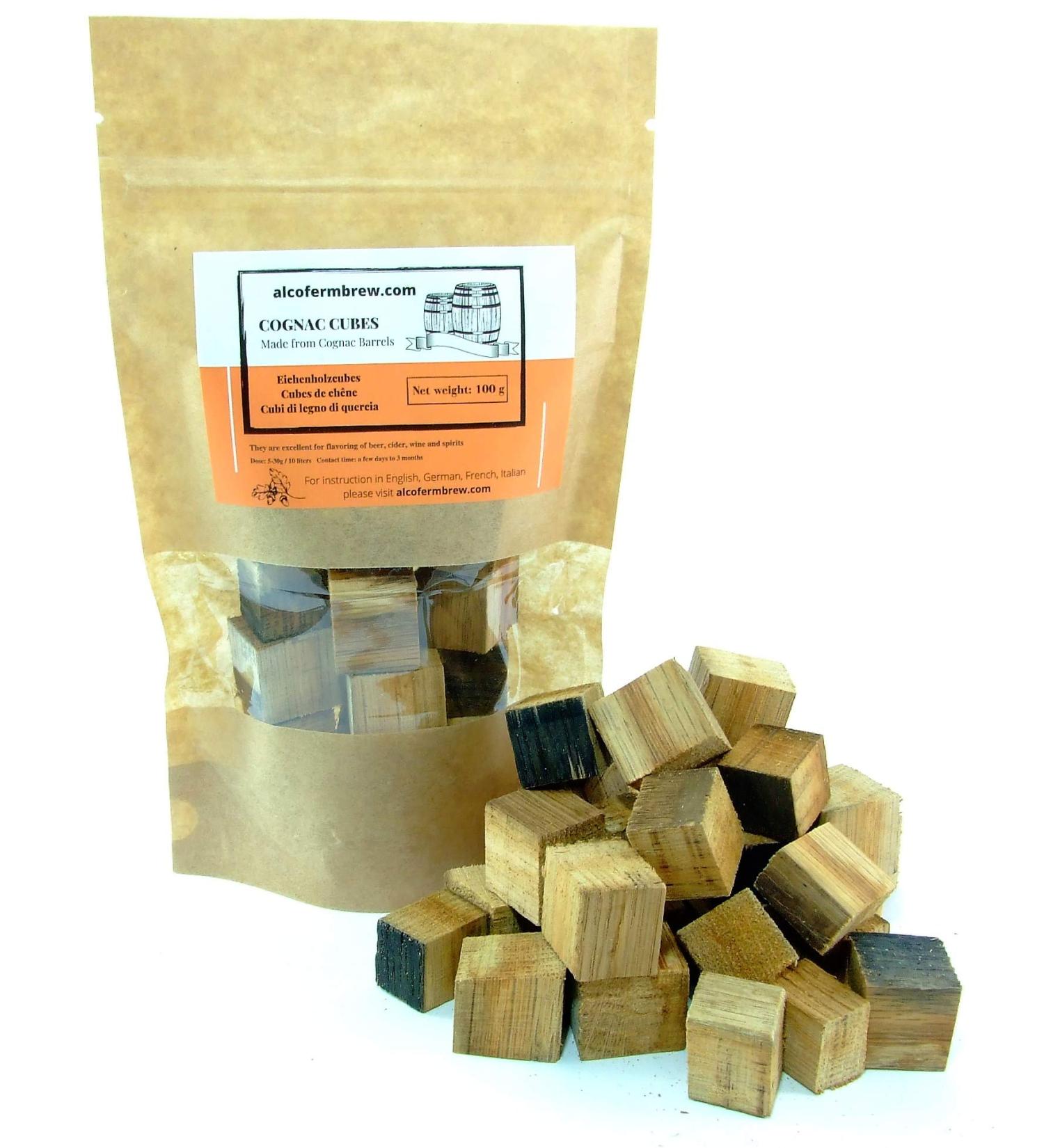 AlcoFermBrew GOGNAC OAK CUBES 100g from emptied barrels produced from French Limousin Oak Flavoring and Aging Whiskey Wine Beer