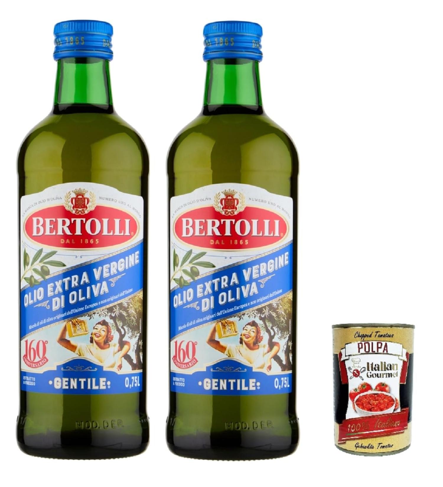  Italian Gourmet E.R. Bertolli Olio Extra Vergine di Oliva "Gentile" 1 Litre - 2 Bottles | Cold Sweet and Fruity Extract 100% European | For Cooking and Salads + Italian Gourmet Polpa - Buy Online on GoSupps.com