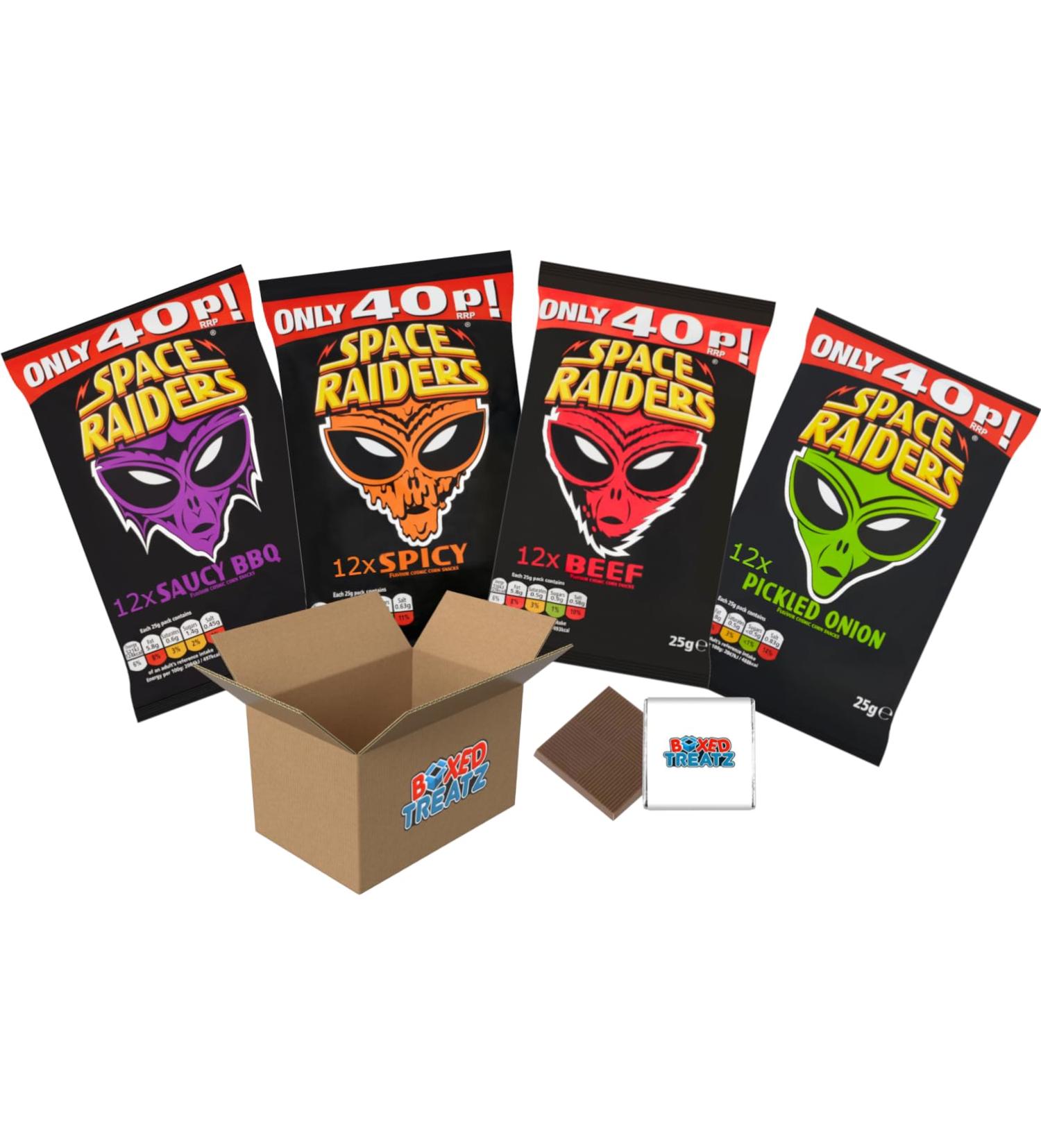 Space Raiders Bundle Of (48x25g) Beef Spicy Saucy BBQ & Pickled Onions 12Pcs EACH - Price Marked Boxed Treatz - Buy Online on GoSupps.com
