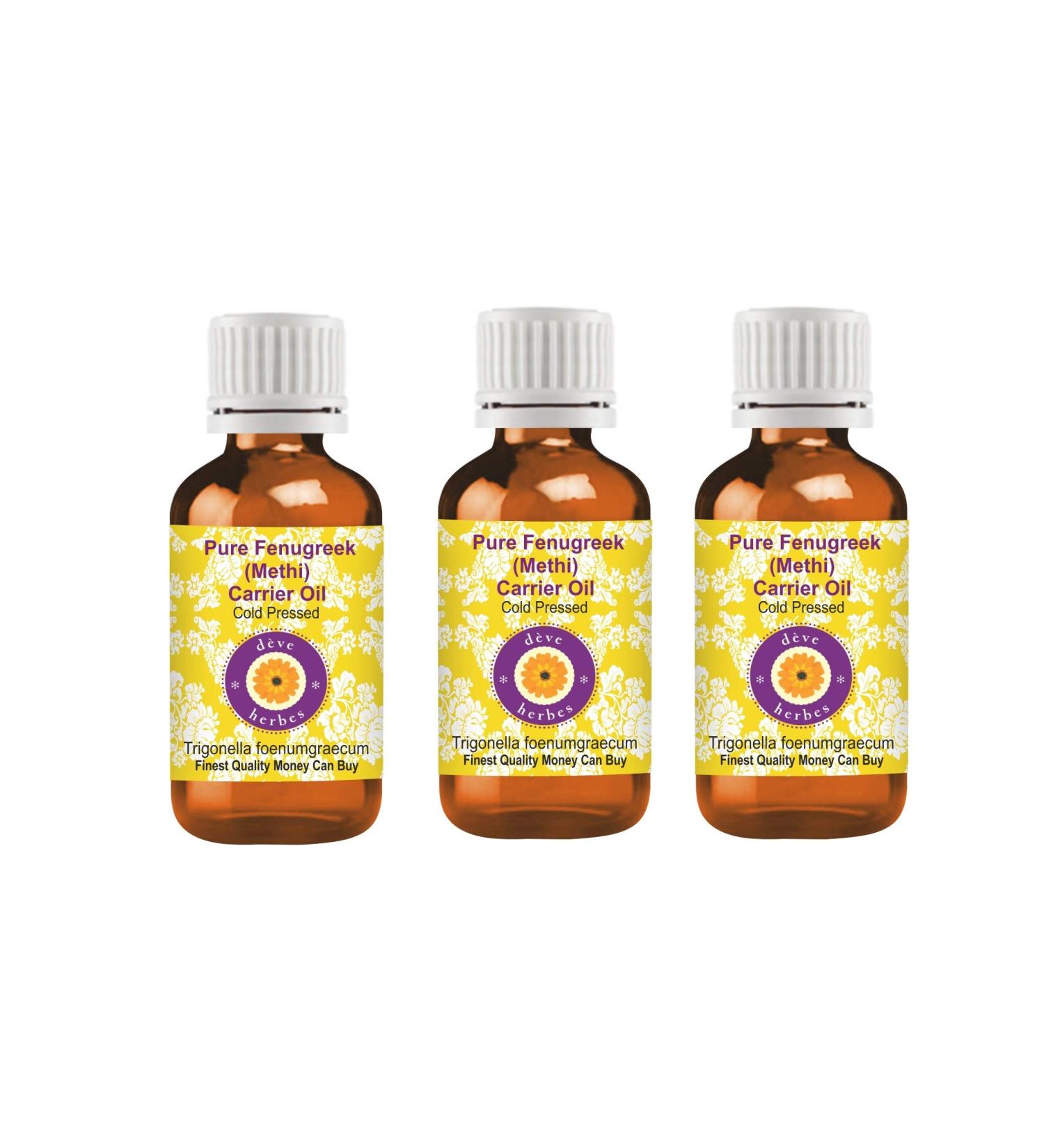 Deve Herbes Pure Fenugreek (Methi) Carrier Oil (Trigonella foenumgraecum) Cold Pressed 100ml X 3 (10 oz) - Buy Online on GoSupps.com