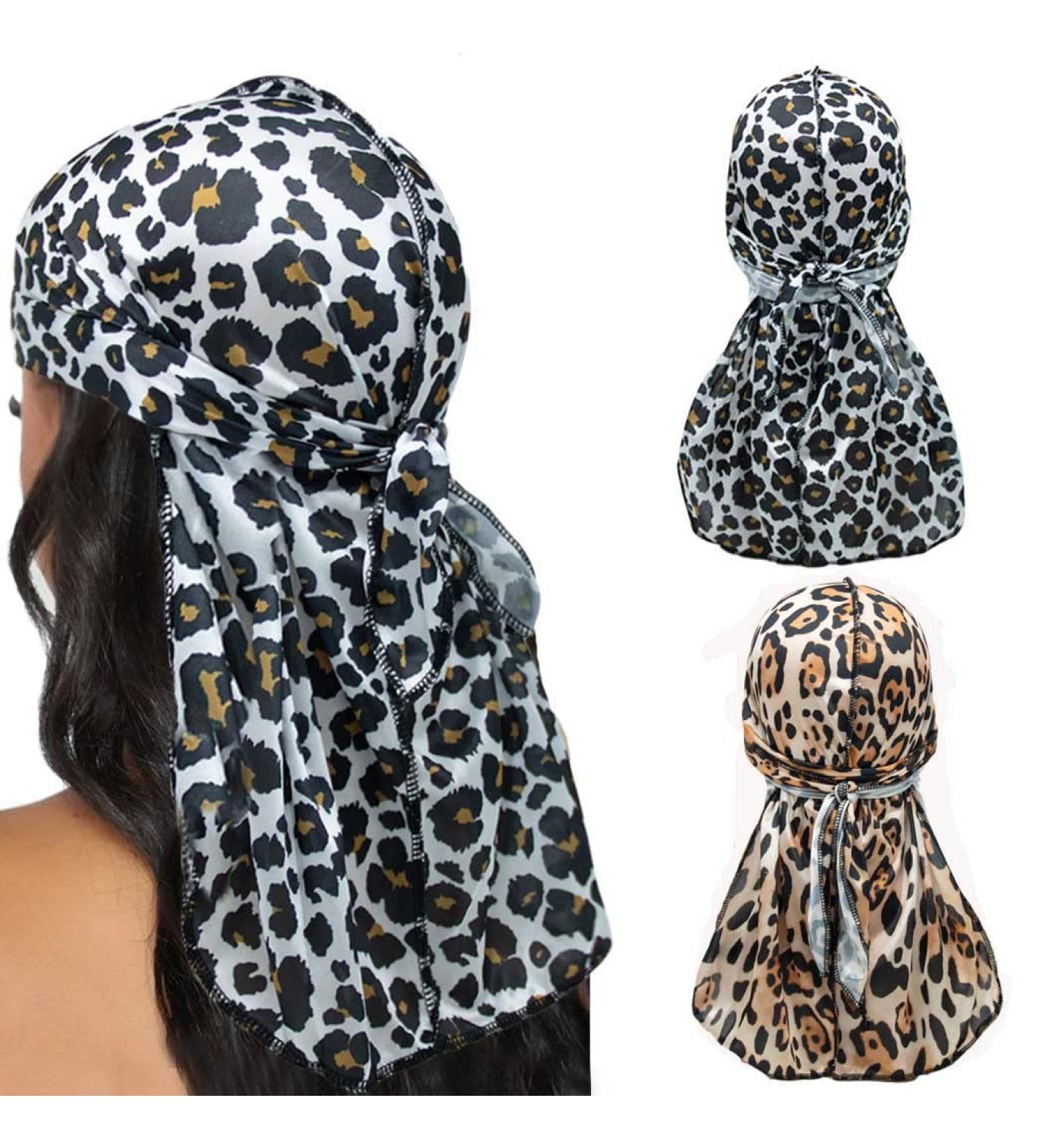 Urieo Leopard Silk Durag Cap Set - 360 Wave Long Tail Headwraps for Men and Women (2 Pack) - Buy Online on GoSupps.com