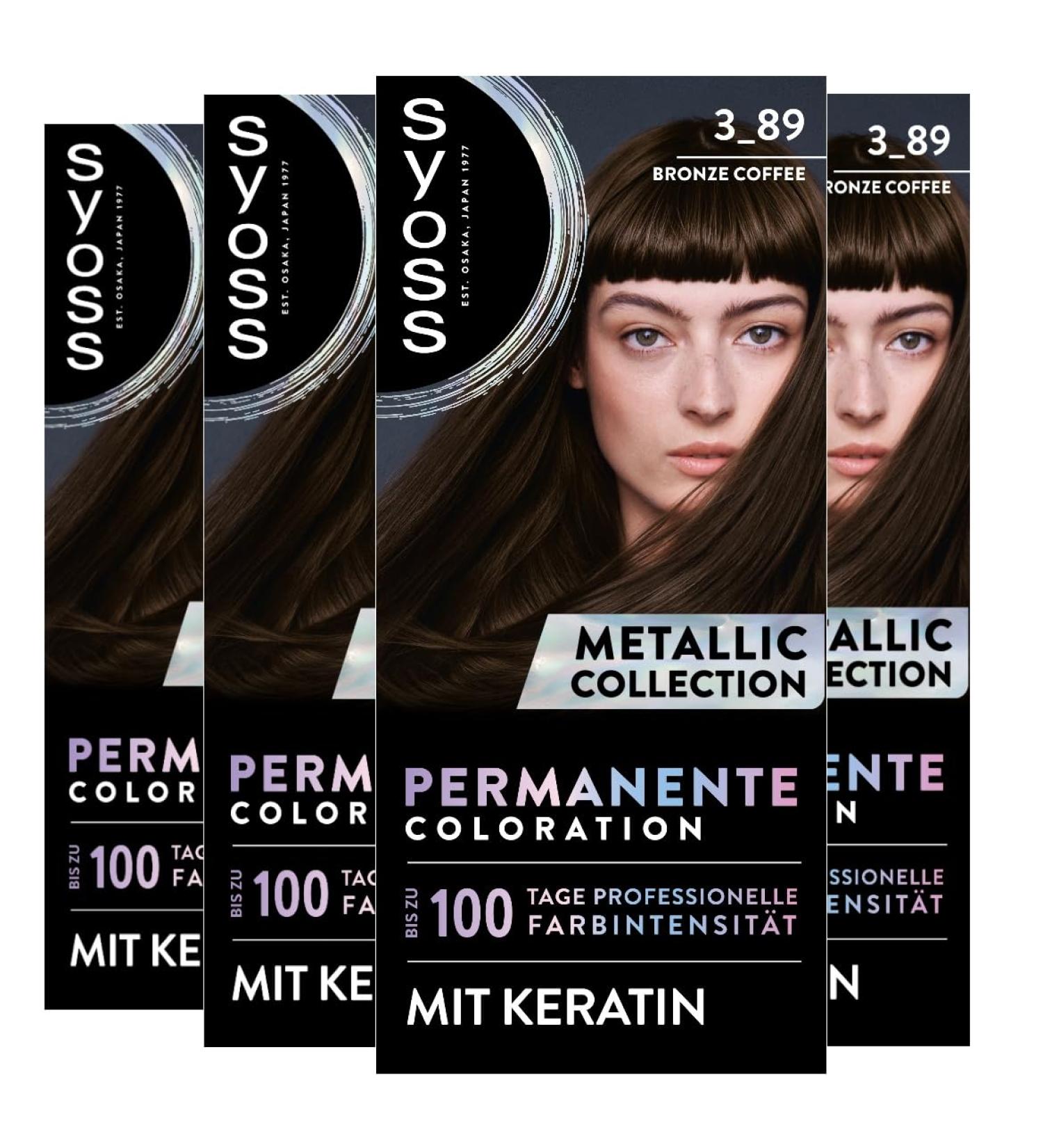 SYOSS Color Coloration Metallic Collection 3-89 Bronze Coffee (4 x 115 ml) Coloration permanente pour des reflets m talliques brillants pour une couverture jusqu' 100 % des cheveux gris et une 115 ml (Lot de 4)