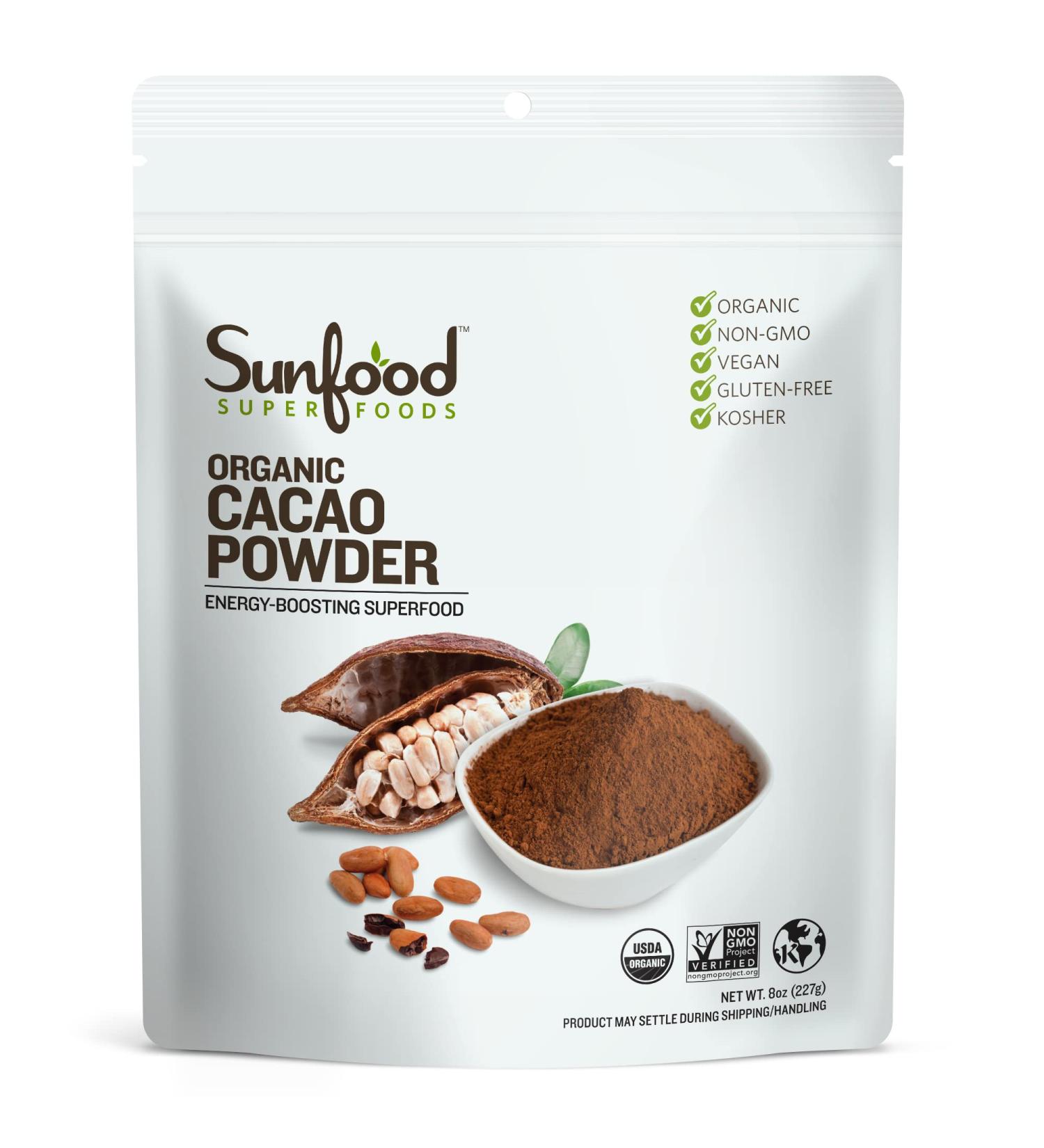 Organic Cacao Powder 8 oz - Sunfood Superfoods for Baking & Smoothies - Buy Online on GoSupps.com