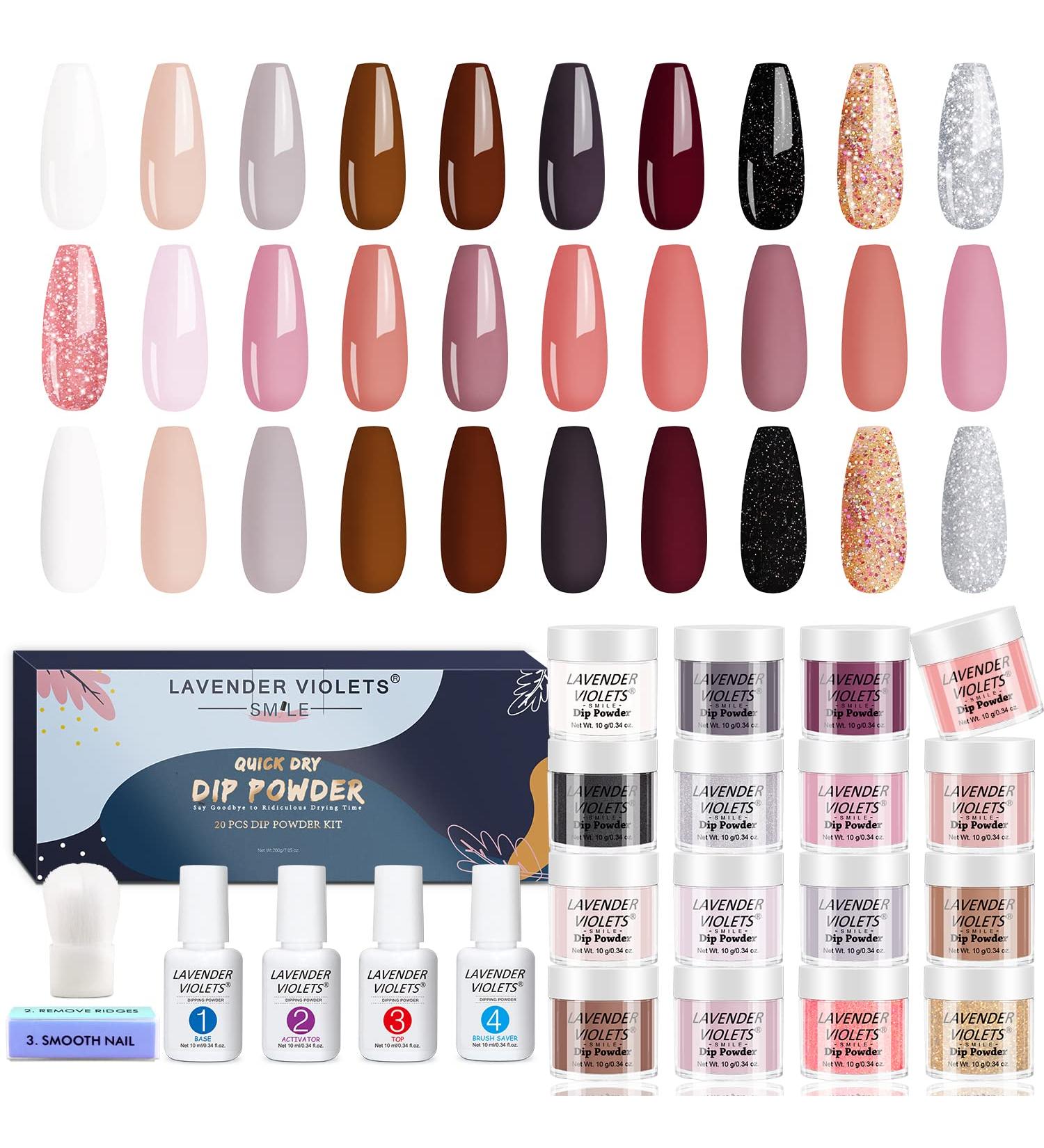 Lavender Violets 22-Piece Dip Powder Nail Kit Starter Set - Dipping Powder Liquid with Base, Top Coat, Activator, Brush, Saver, Buffer, and Design Brush for Home Salon Nail Art - M960B - Buy Online on GoSupps.com