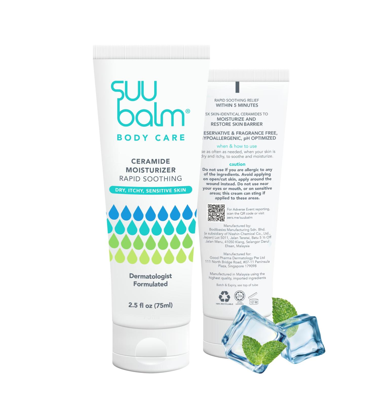 Suu Balm - Cr me anti-d mangeaisons menthol et c ramide - Soulage les d mangeaisons en 5 minutes - Traitement du psoriasis des peaux s ches et sensibles de l'ecz ma (75 ml)) 75 ml (Lot de 1) - Buy Online on GoSupps.com