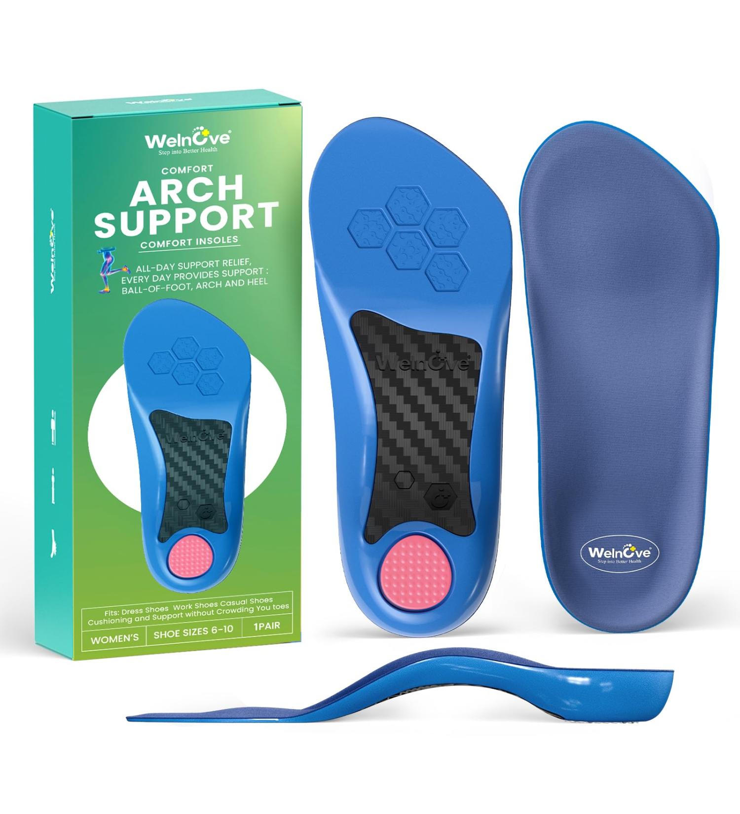 Plantar Fasciitis Heel Inserts - Welnove Orthotic Arch Support Insoles for Heel Pain Relief - Anti-Slip Comfort Cushions for Flat Feet & Tendinitis - Women's Blue Small (1 Pair - Buy Online on GoSupps.com