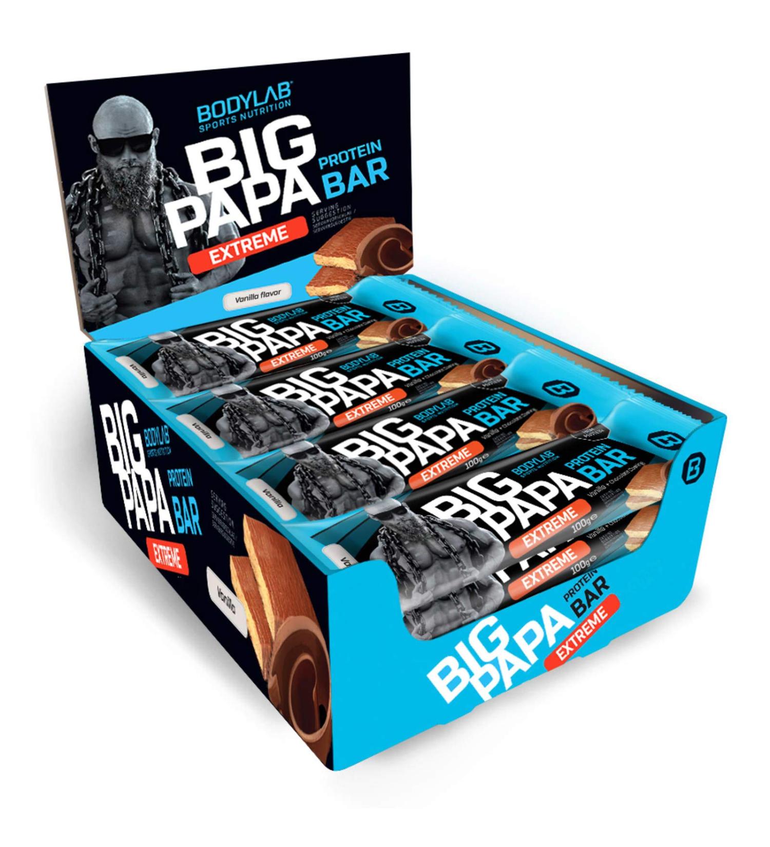 BODYLAB24 BIG PAPA Protein Bar - 12x100g | 49g Protein Low Sugar Fitness Snack for Athletes - Vanilla Flavor - Buy Online on GoSupps.com