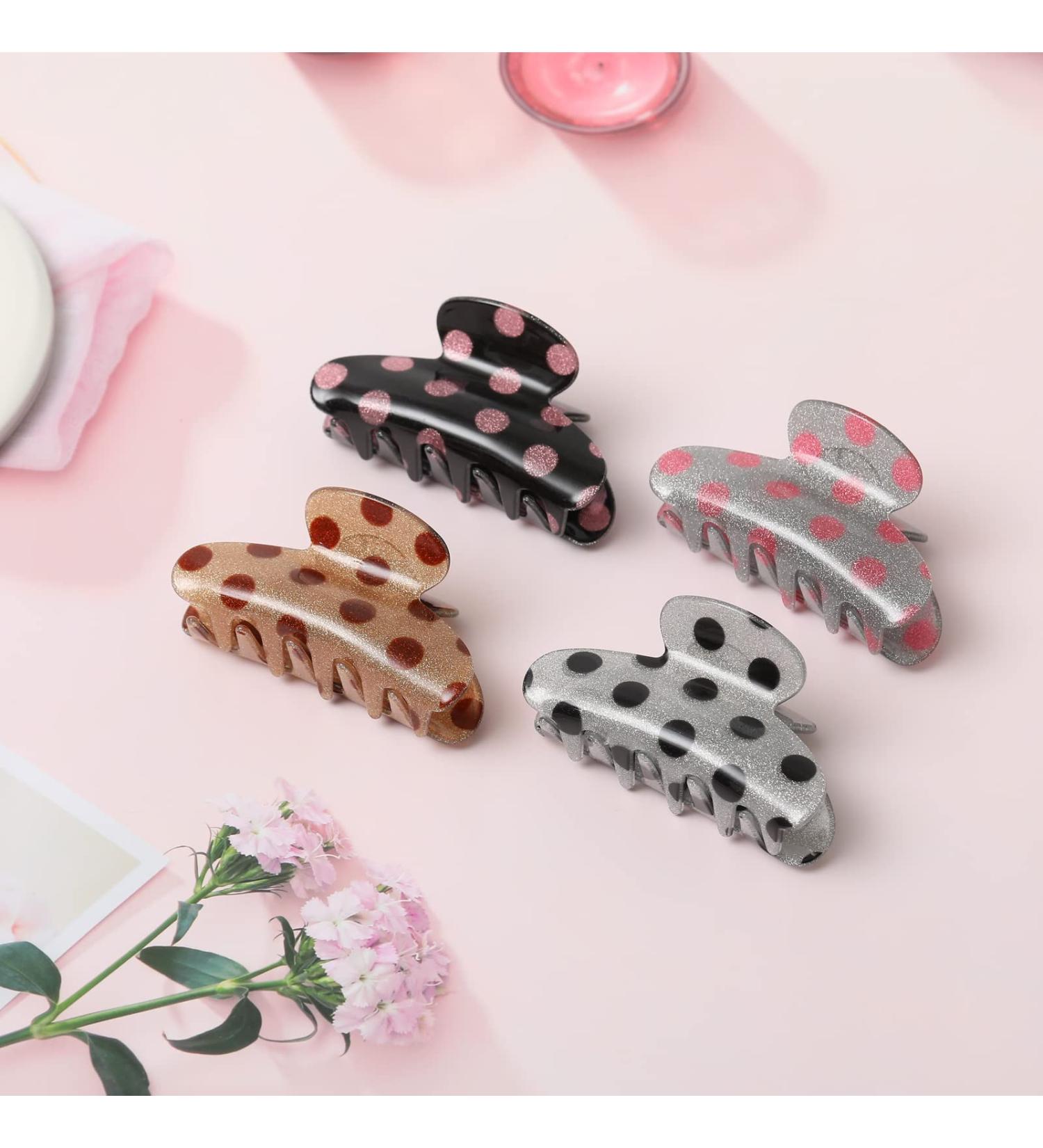 NiAMAi 3.35 Shiny Acrylic Hair Claw Clip for Women Girls - Polka Dot Pattern - 4 Pack - Buy Online on GoSupps.com