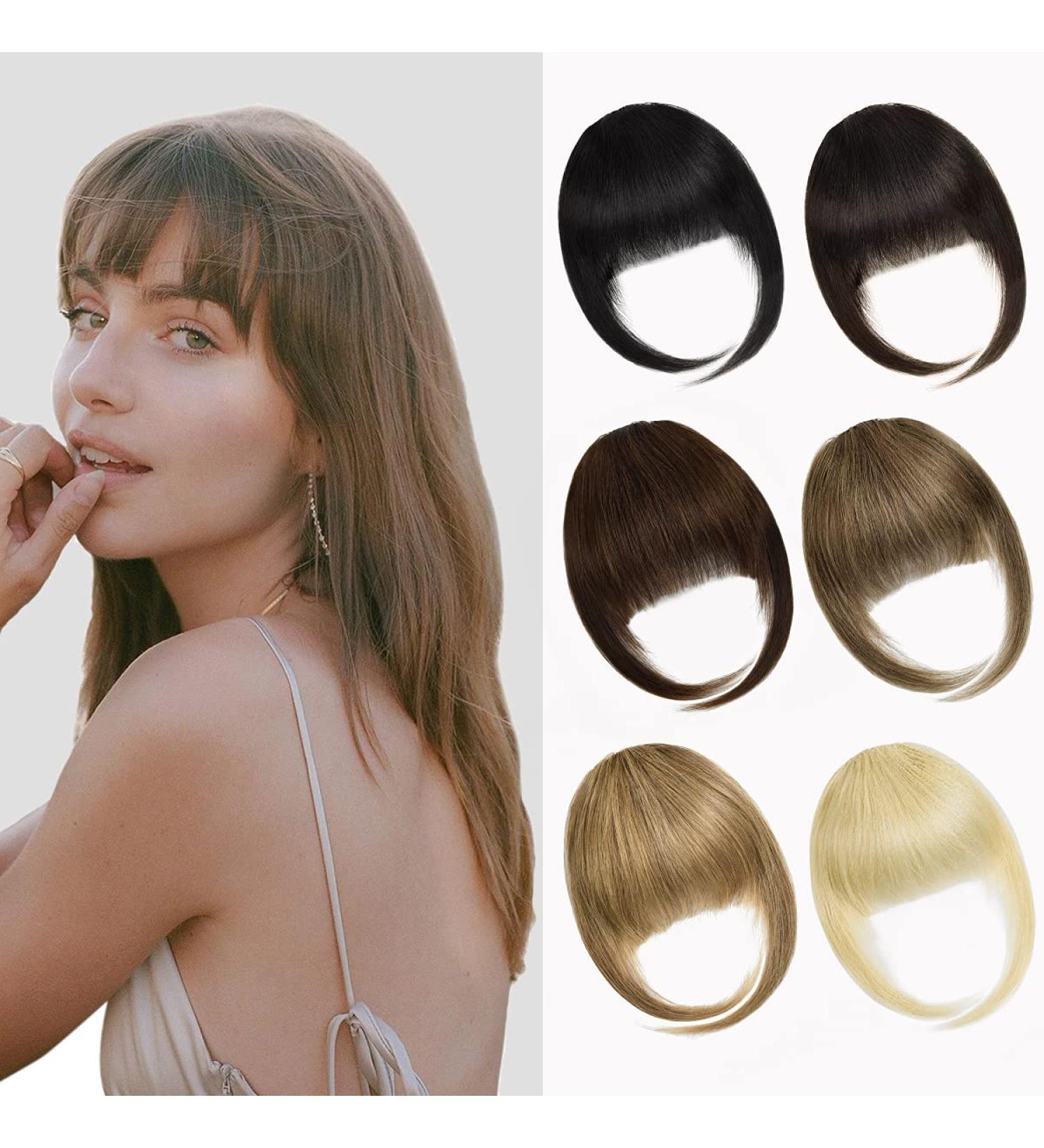 YAMEL Bleach Blonde Clip-In Bangs Human Hair Extensions - Flat Face Fringe Hairpieces for Women - Buy Online on GoSupps.com