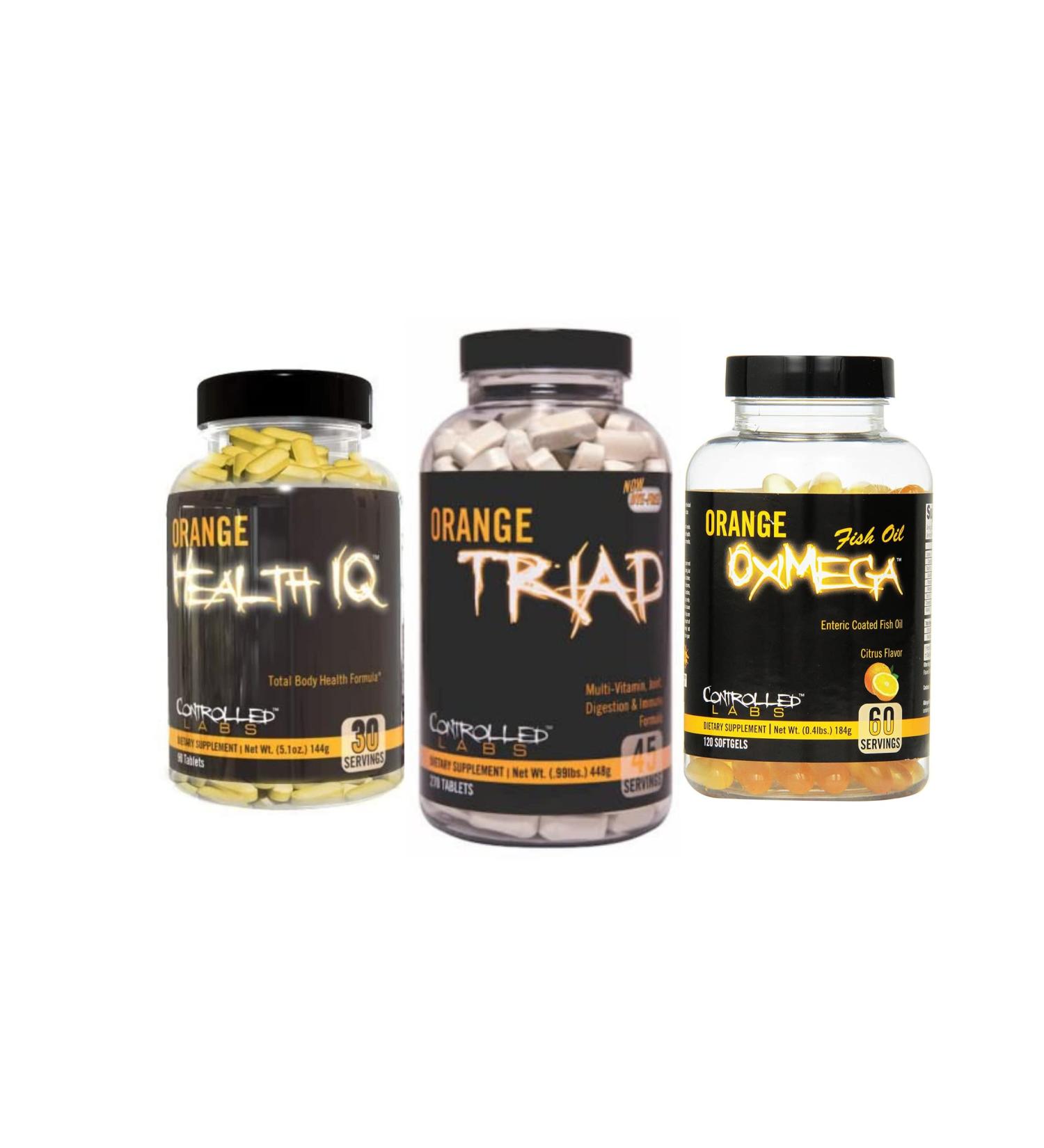 CONTROLLED LABS Overall Health Bundle, 45 Serving Orange Triad, 90 Count Orange Health IQ, 120 Count Orange Oximega Fish Oil, Muscle Building and Recovery Supplement for Men and Women - Buy Online on GoSupps.com