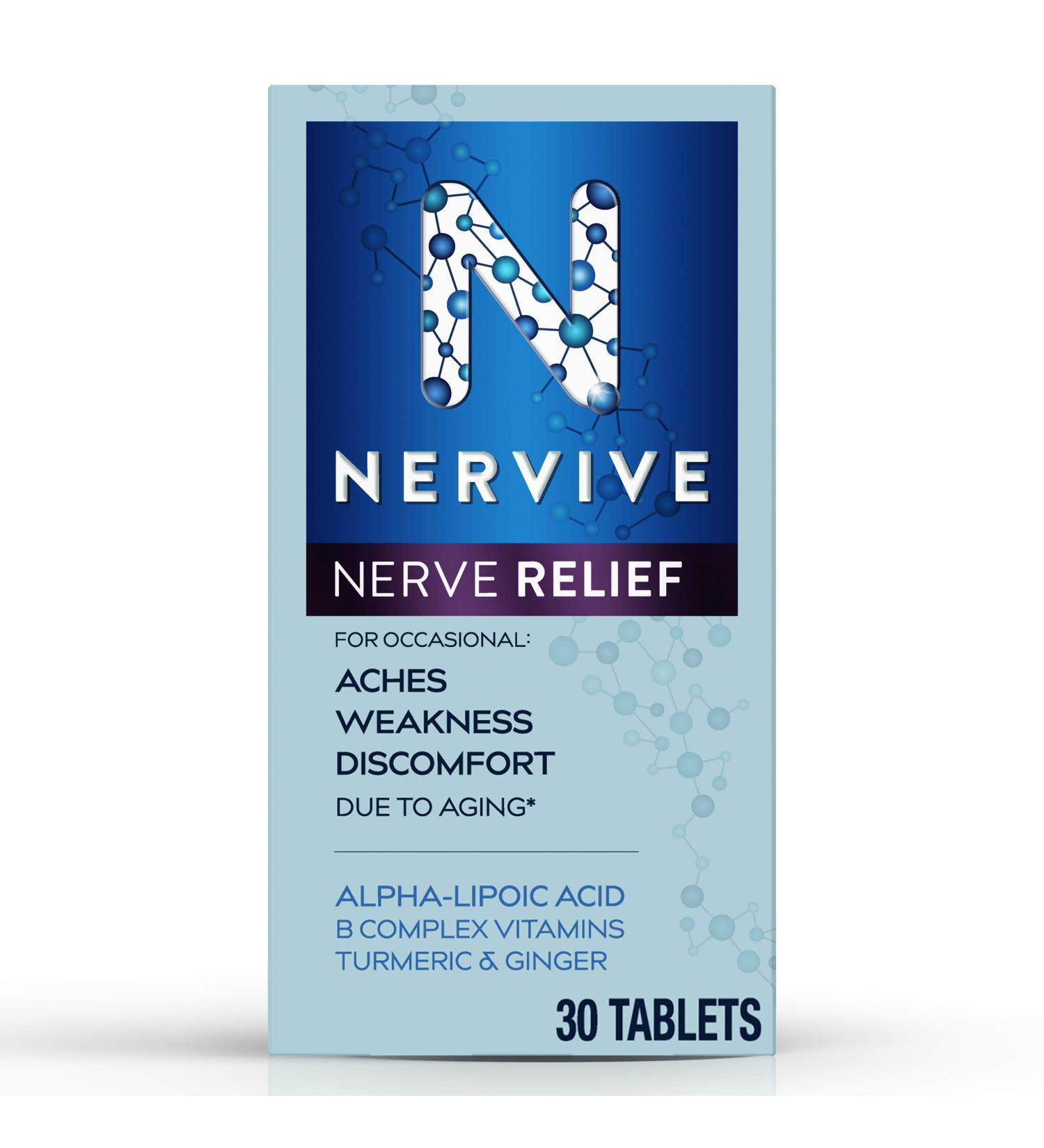 Nervive Nerve Relief Tablets for Nerve Aches, Weakness & Discomfort in Hands, Feet - ALA, Vitamins B1, B6, B12, Turmeric, Ginger - 30-Day Supply - Buy Online on GoSupps.com